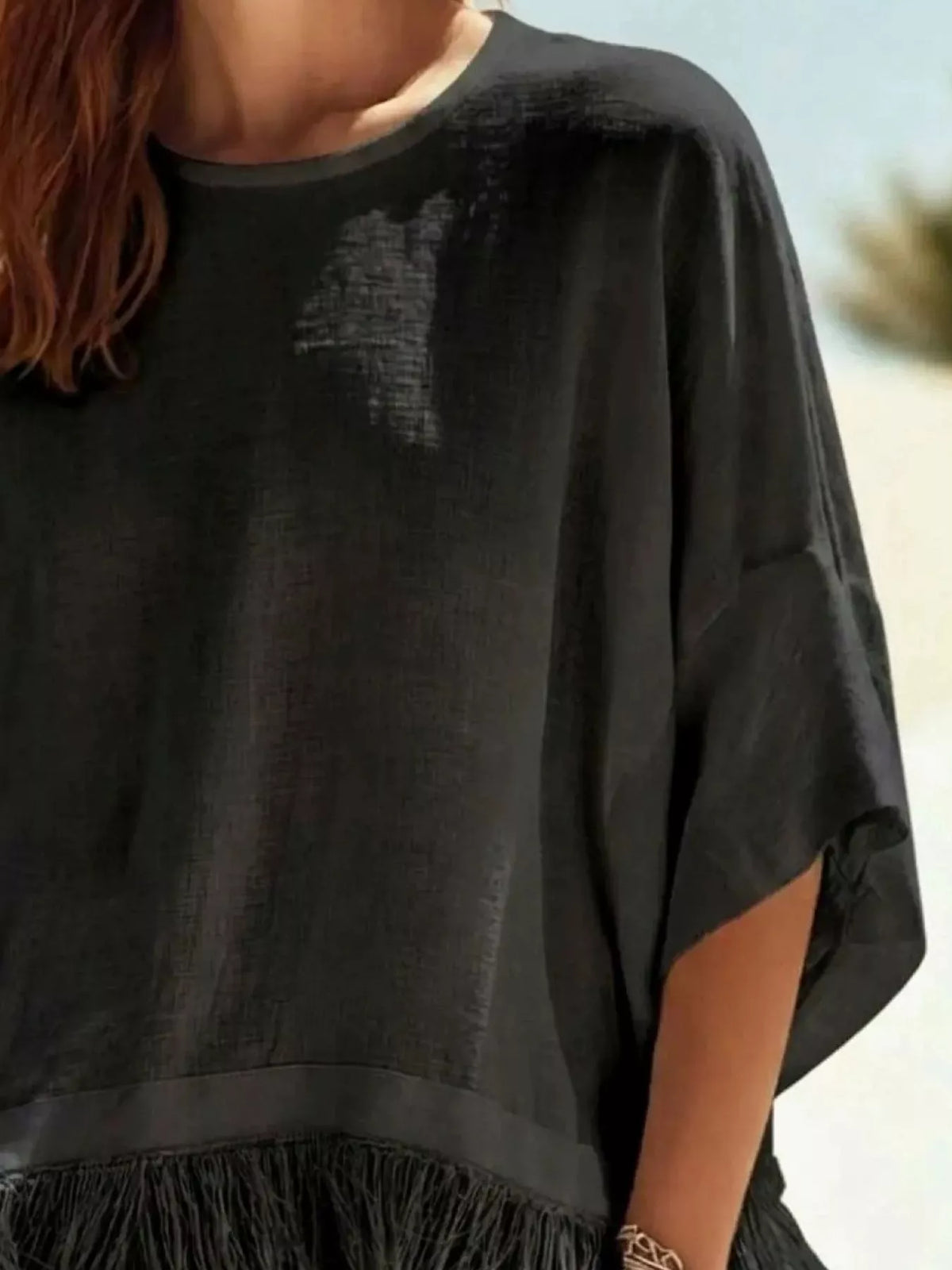 Fringed 3/4 Sleeve Blouse