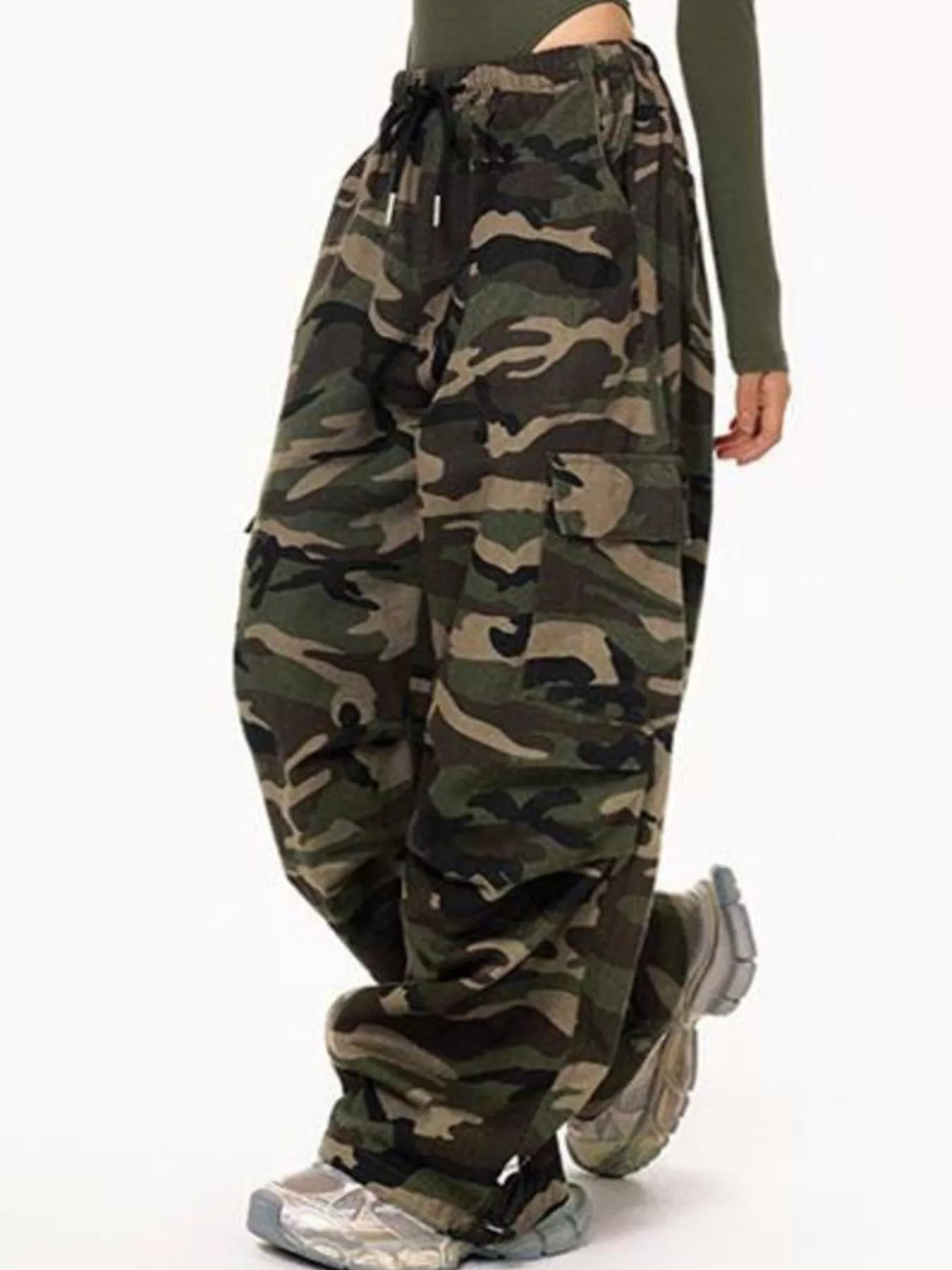Camouflage Cargo Pants with Drawstring Waist