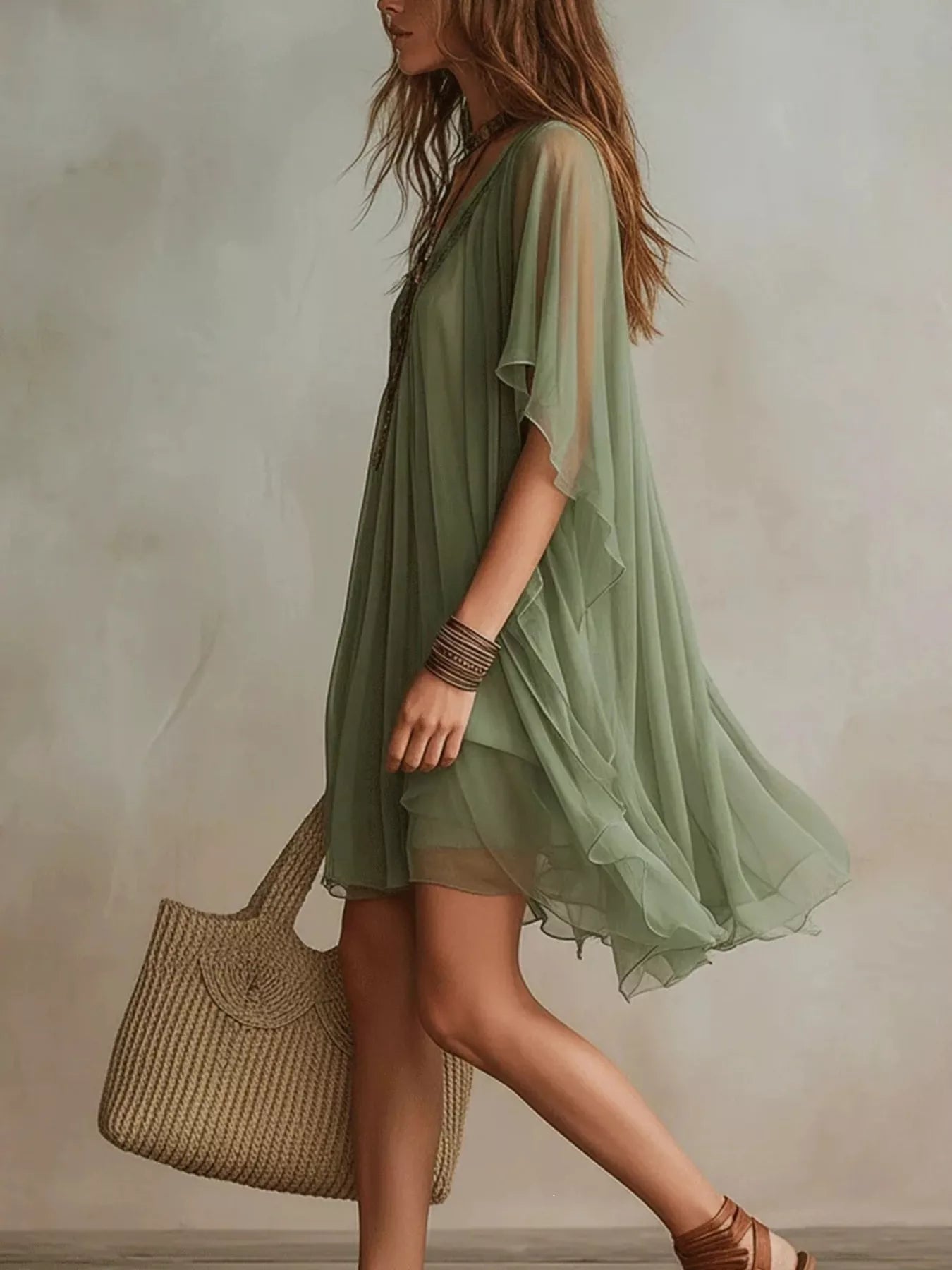 Chiffon V-Neck Mini Dress