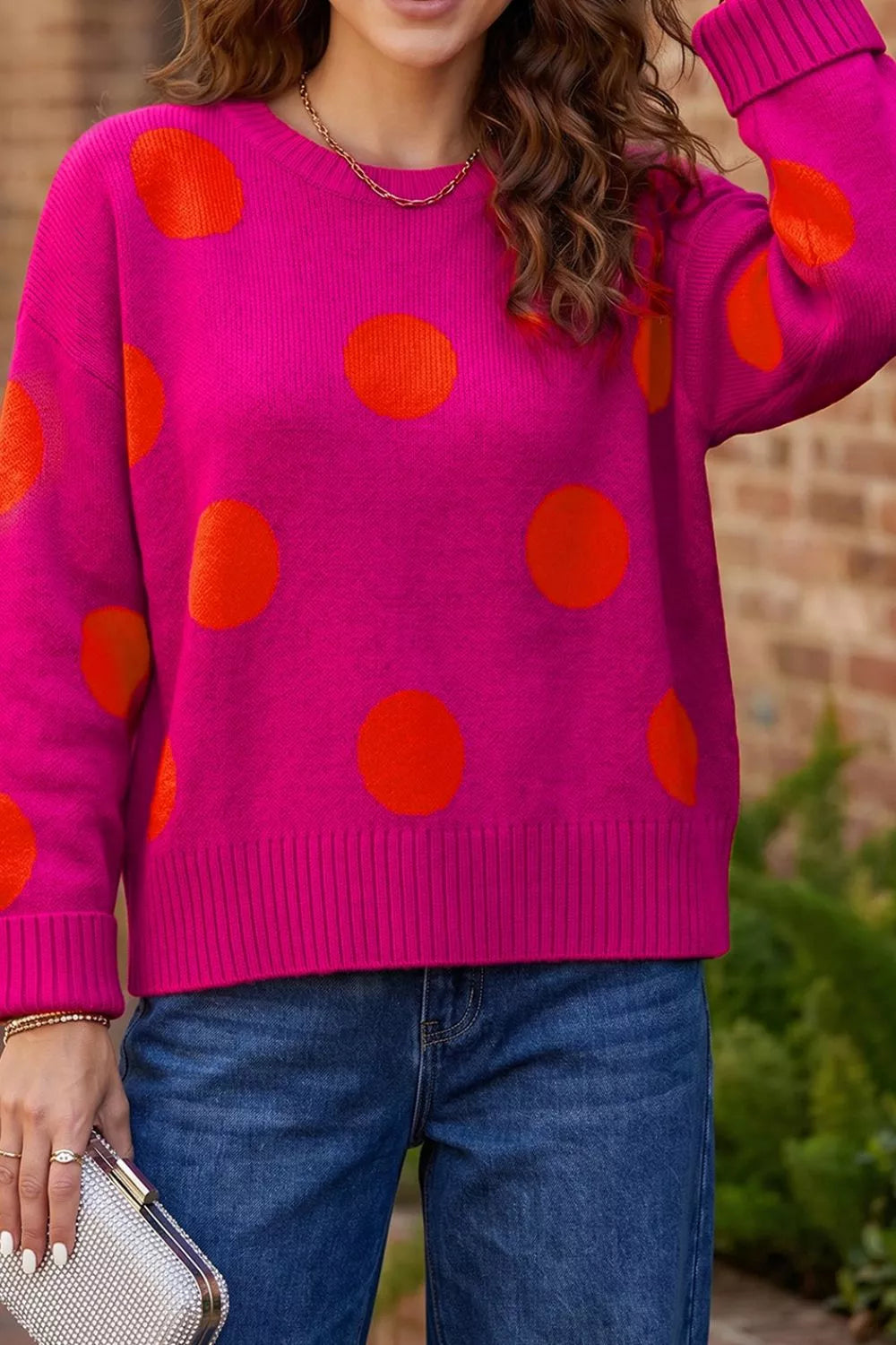 Polka Dot Round Neck Sweater
