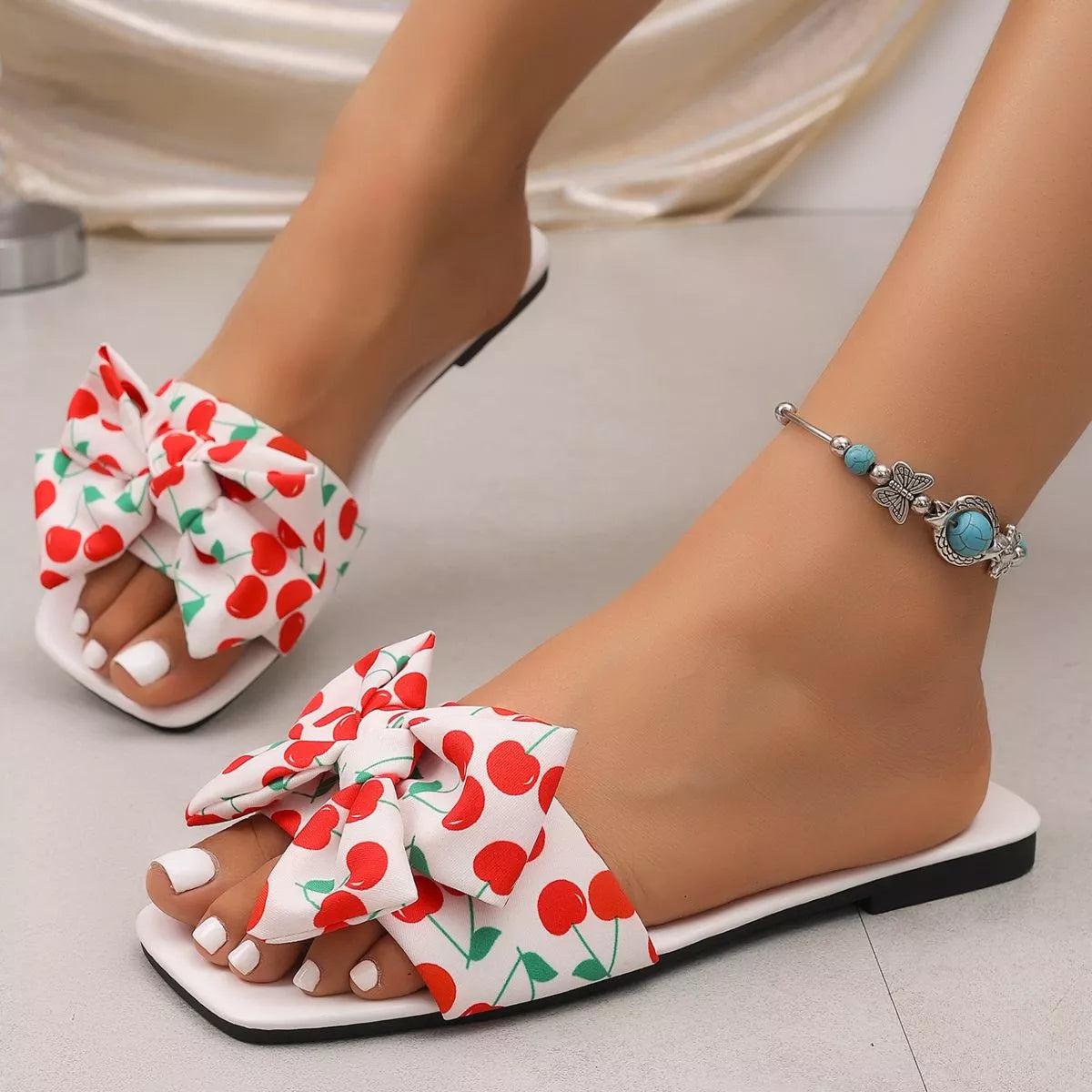 Cherry Bow Flat Sandals