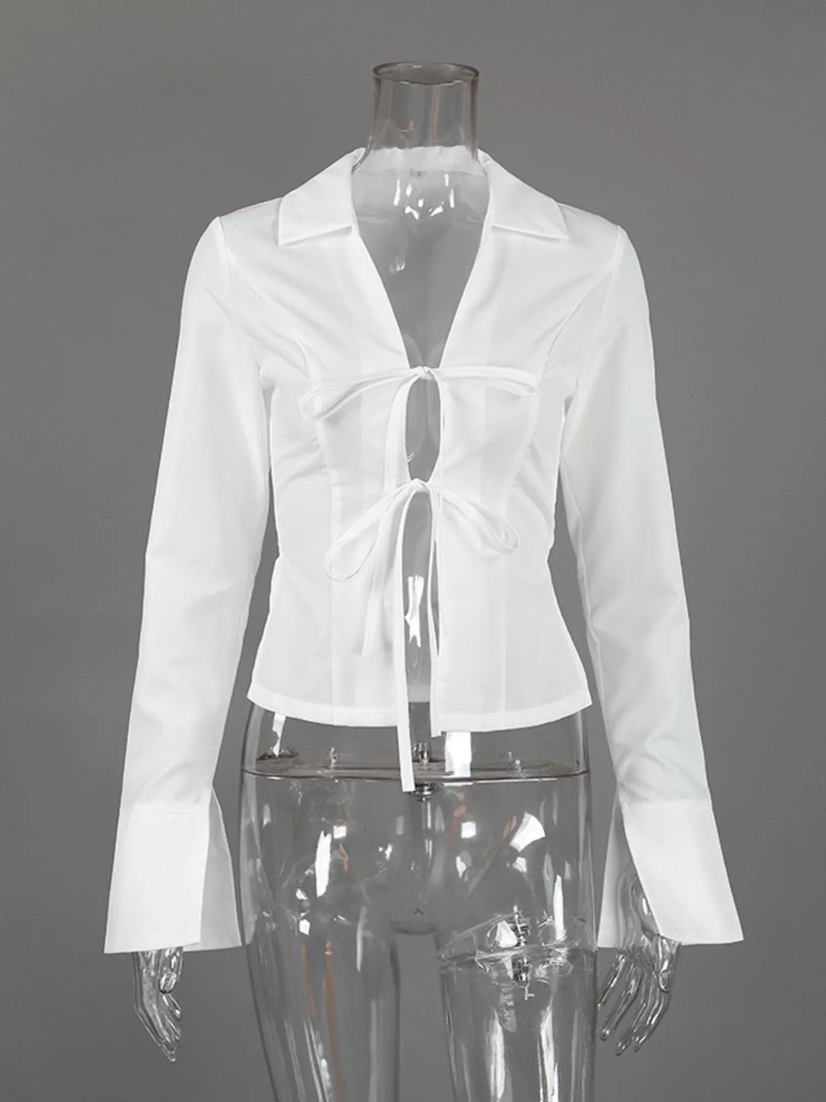 Slim-Fit Tie Front Long Sleeve Shirt