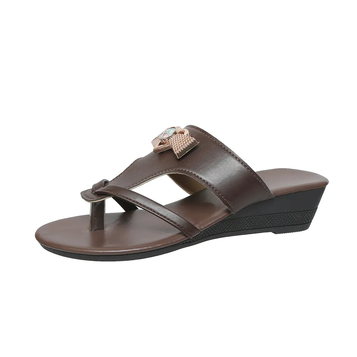 Rhinestone Toe Post Wedge Sandals