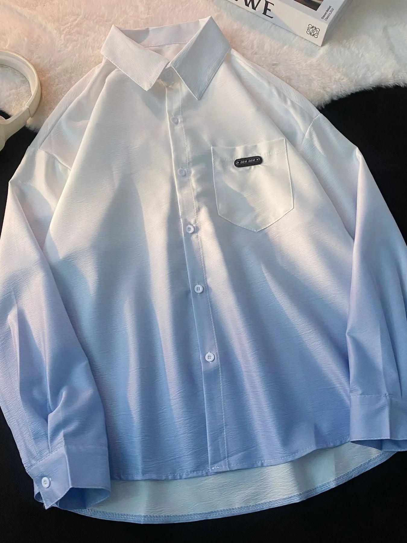Men's Plus Size Gradient Long Sleeve Button-Up Shirt