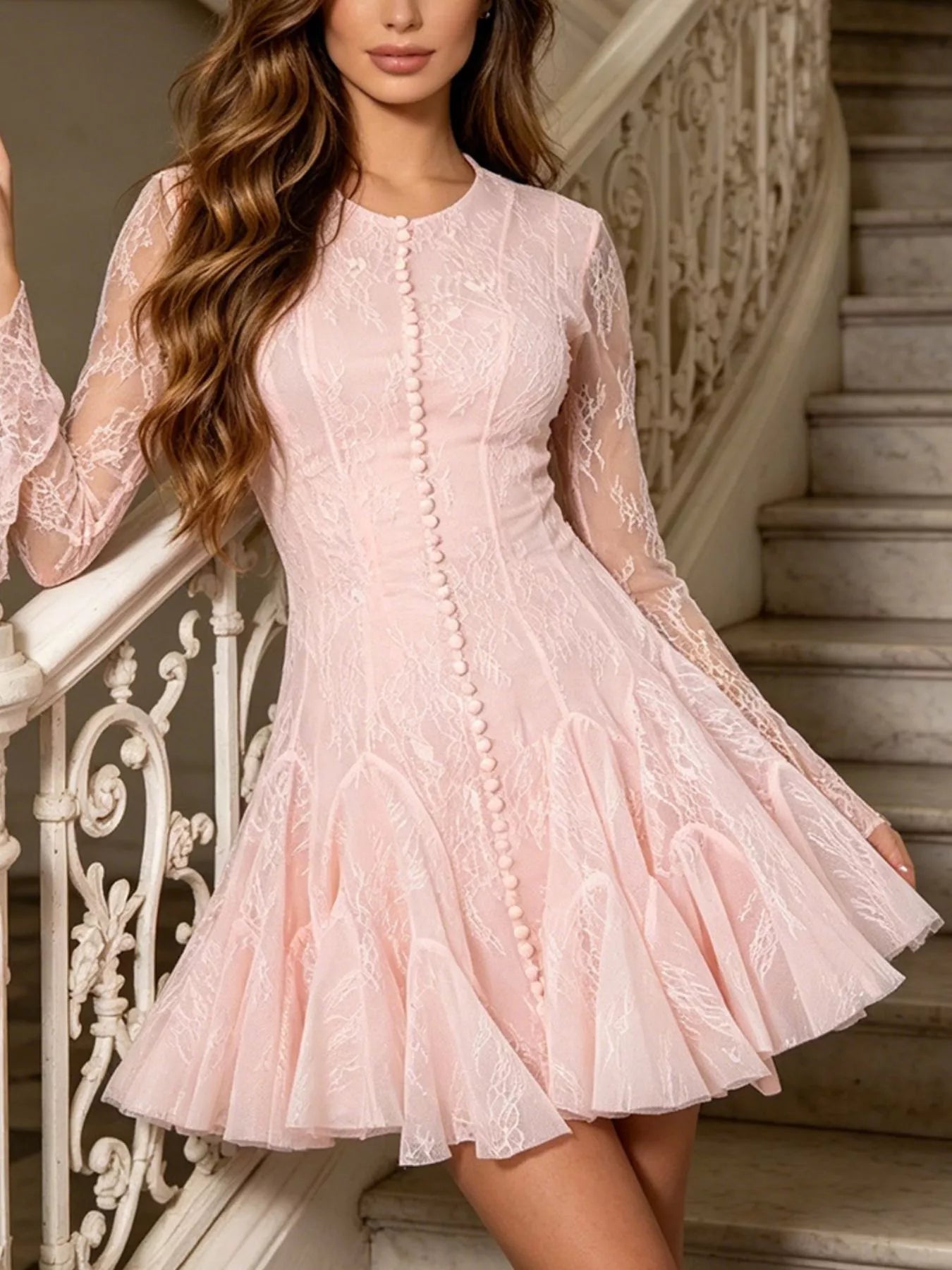 Lace Flare Sleeve Mini Dress