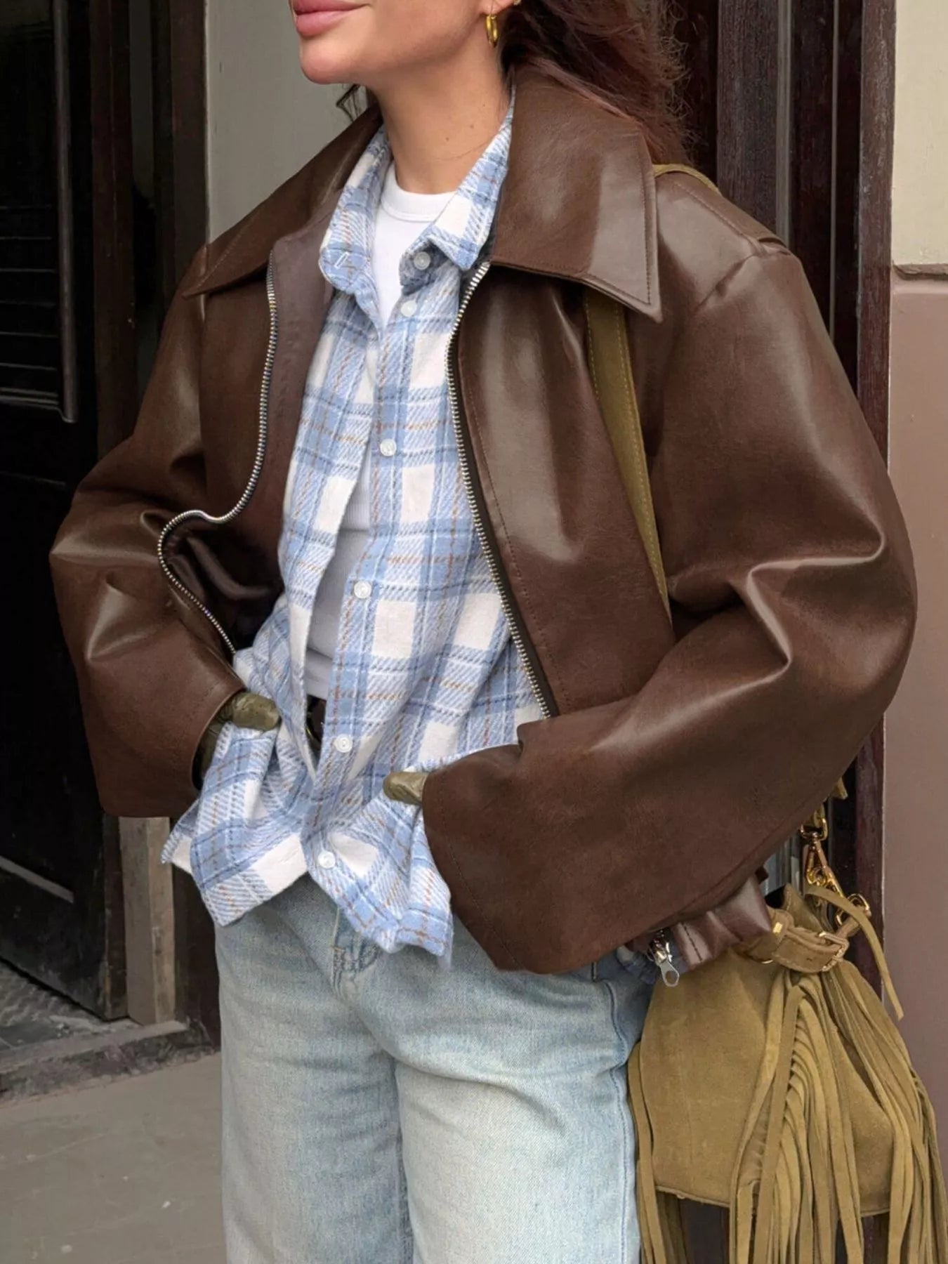 Faux Leather Zip Up Jacket