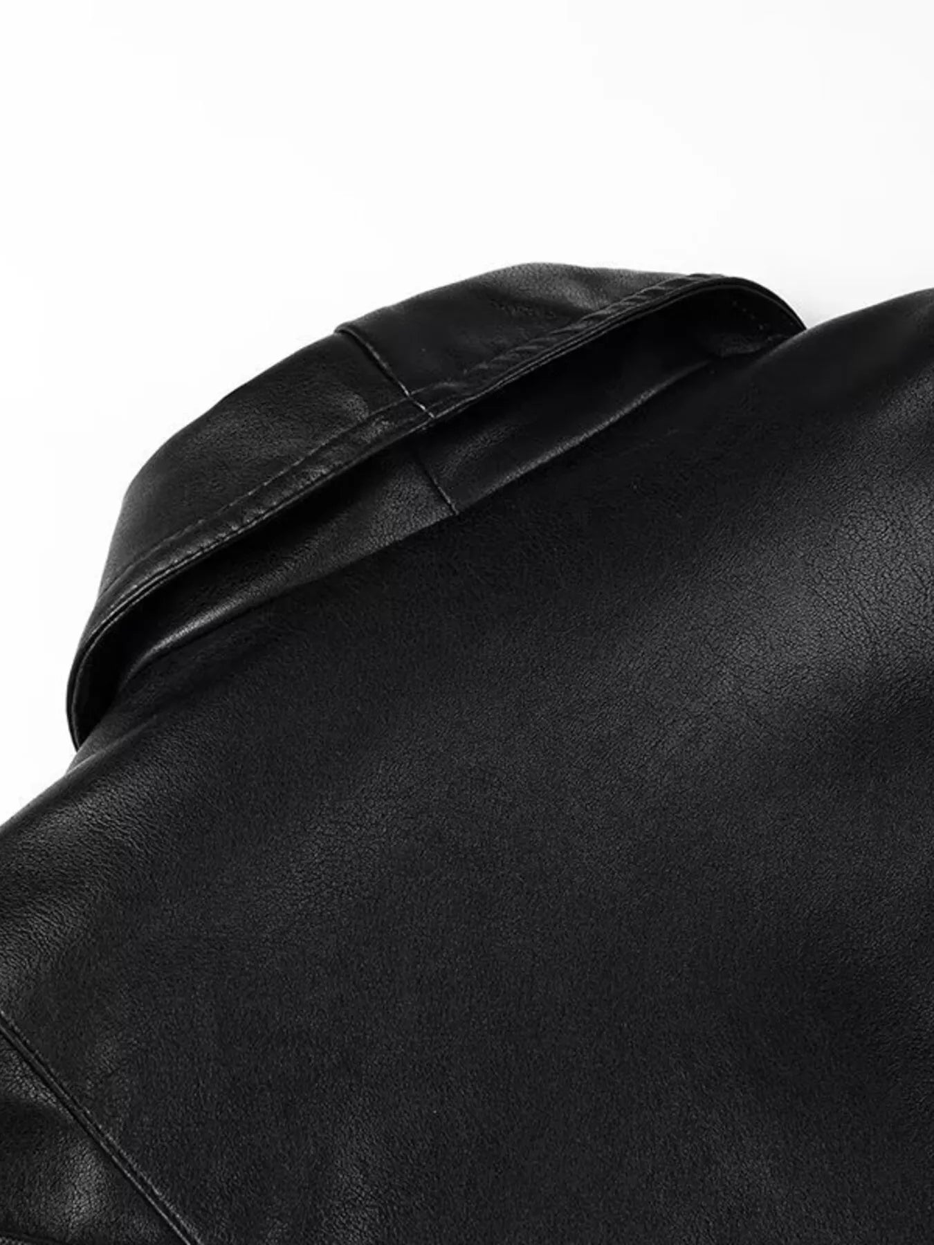 Belted Leather Jacket with Shawl Collar