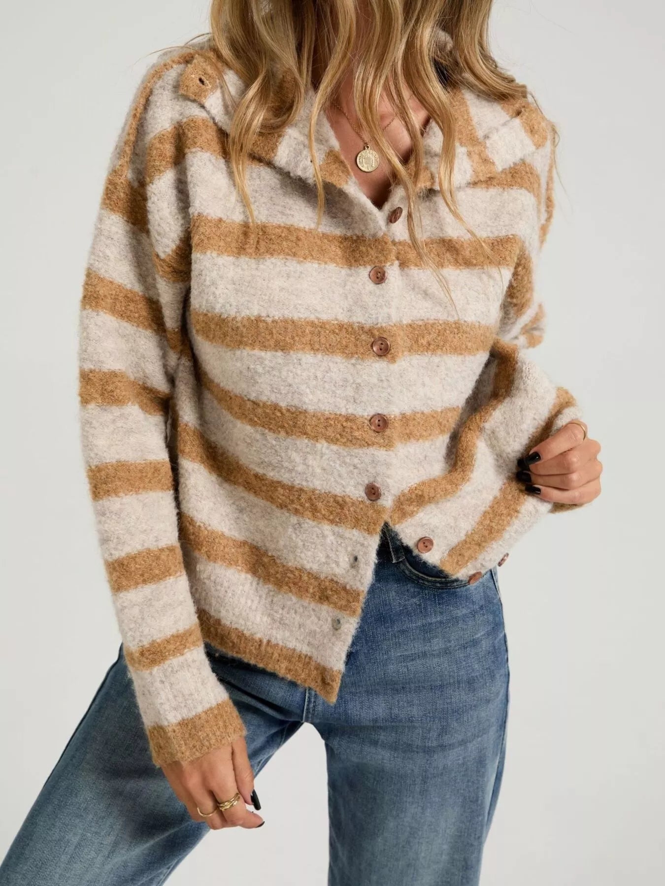 Striped Fuzzy Knit Cardigan