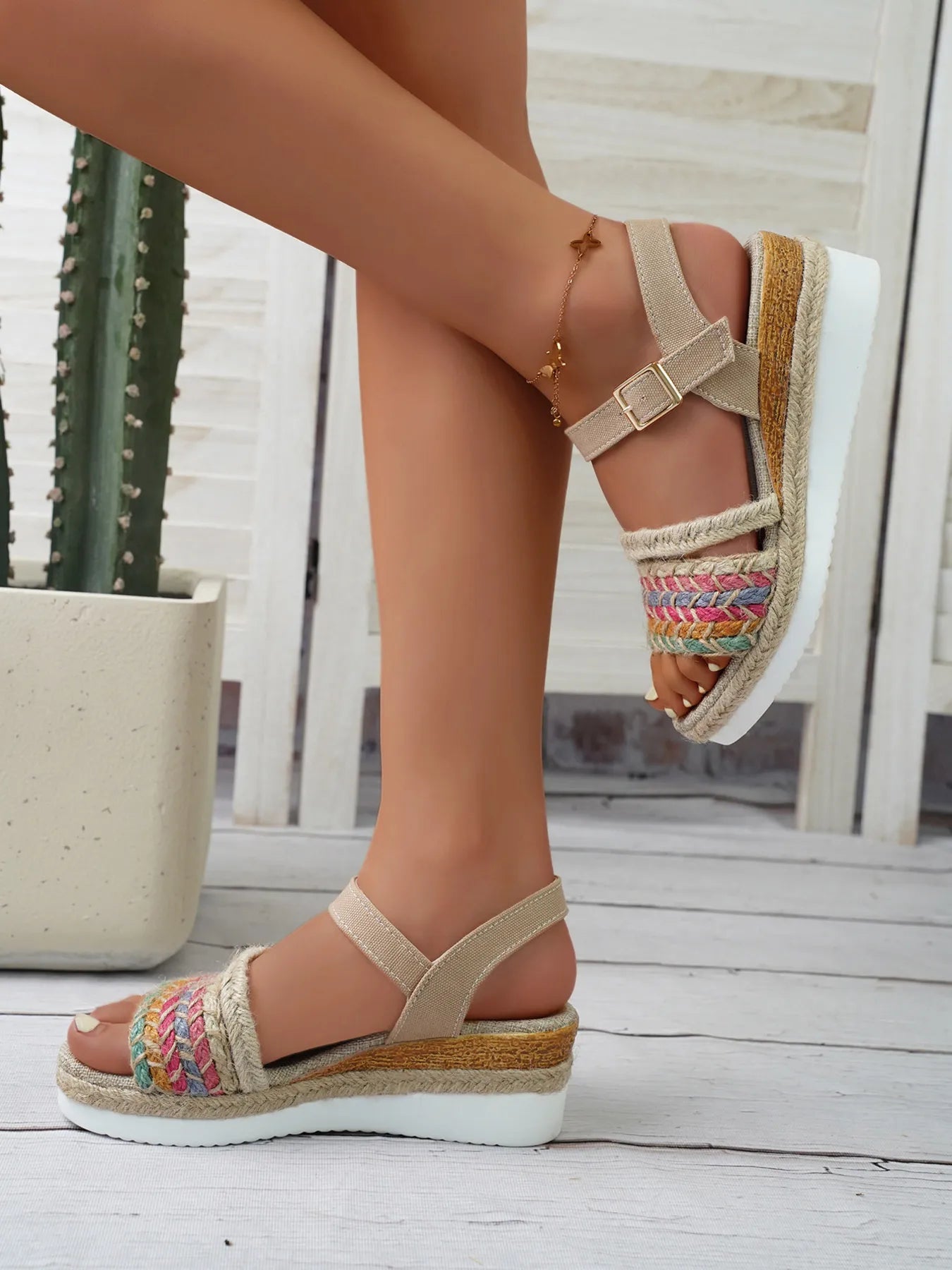 Braided Rainbow Platform Wedge Sandals