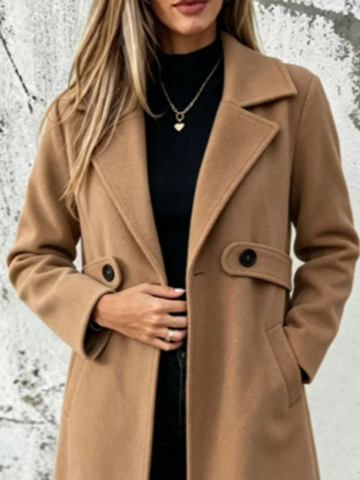 Full Size Lapel Collar Longline Overcoat Plus Size
