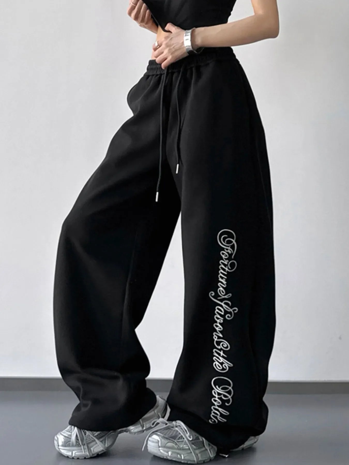 Loose Fit Drawstring Wide Leg Pants