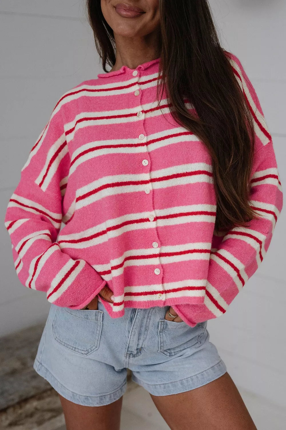 Striped Button-Up Cardigan