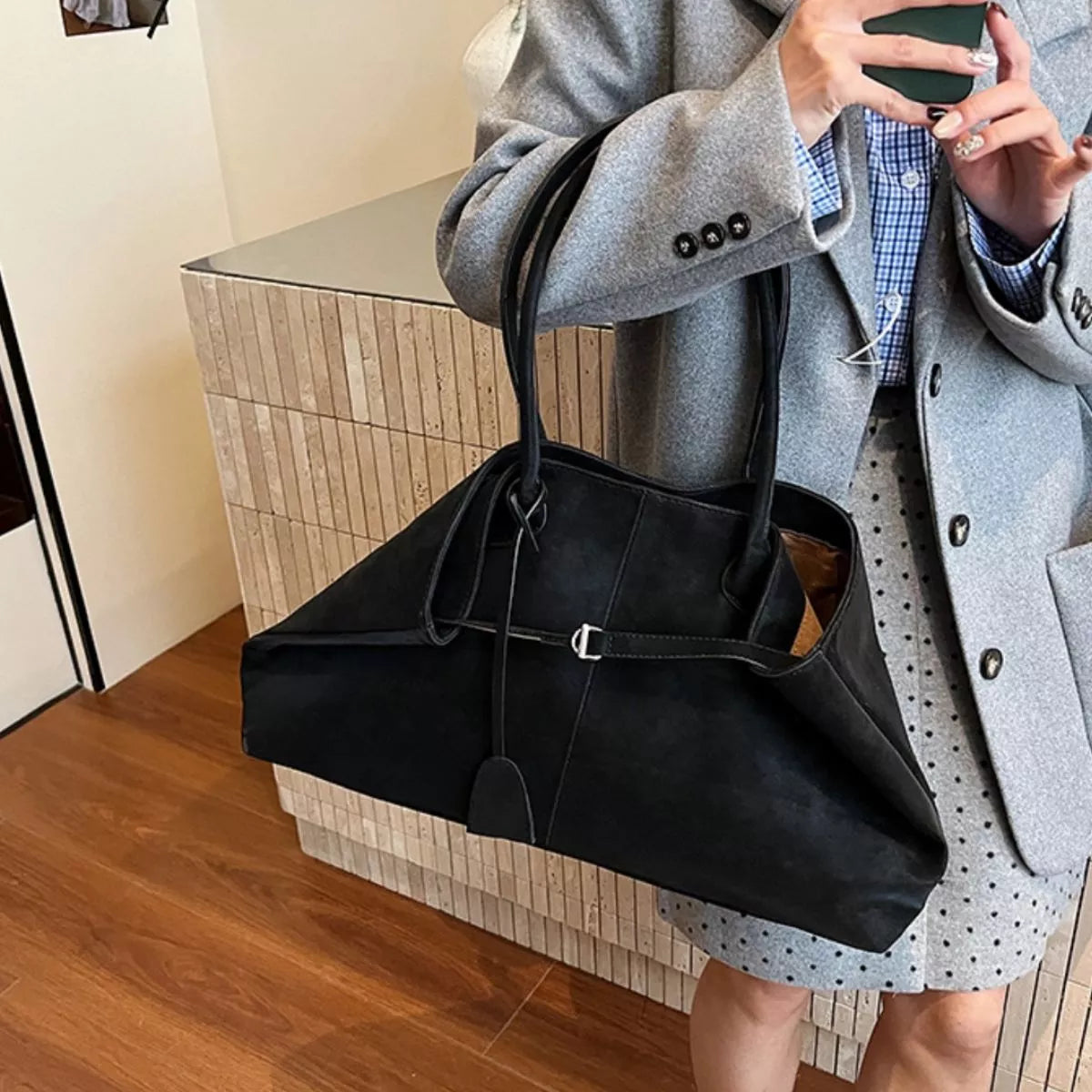 Elegant Suede Tote Handbag