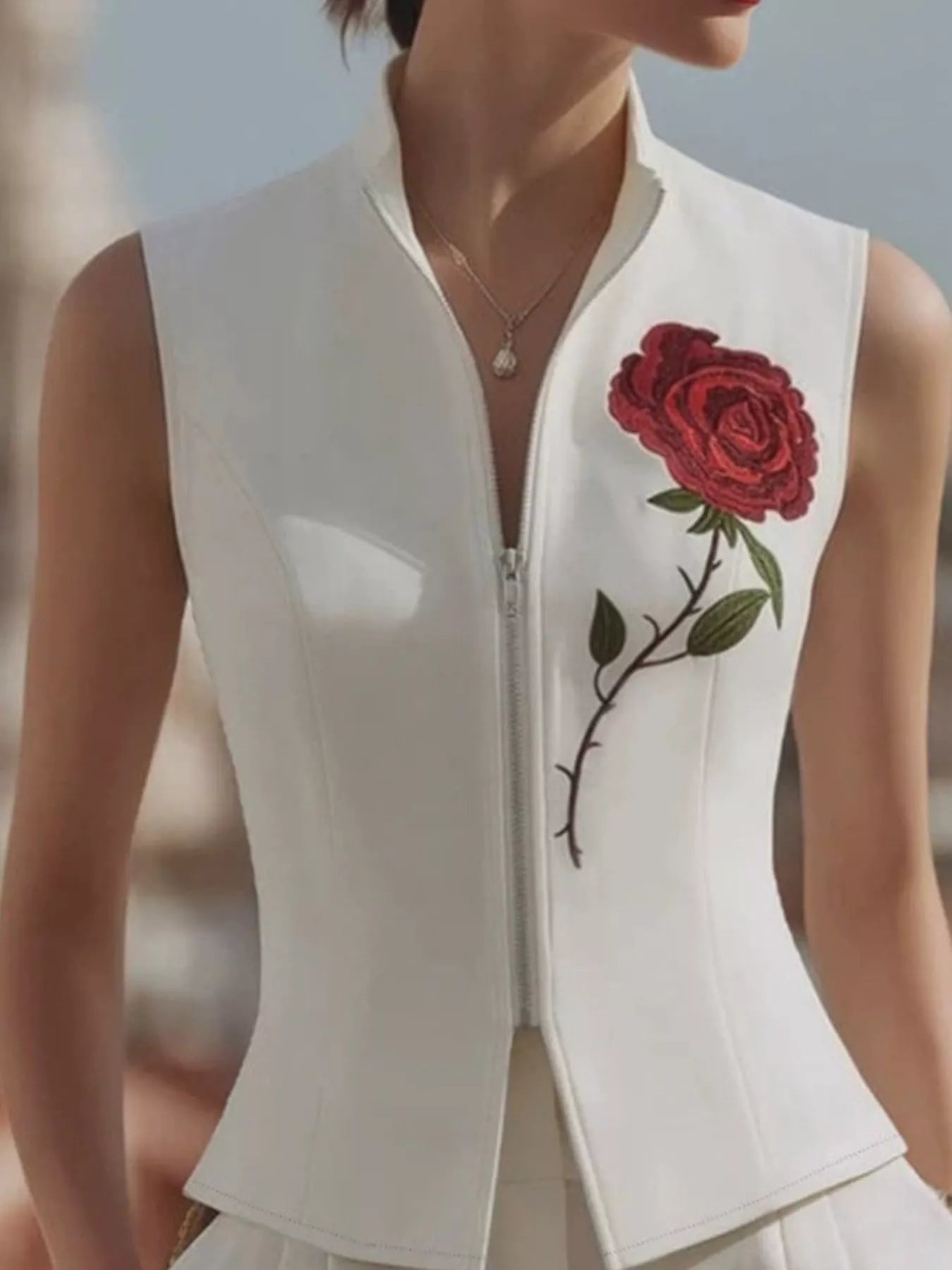 Rose Zip Up Sleeveless Shirt