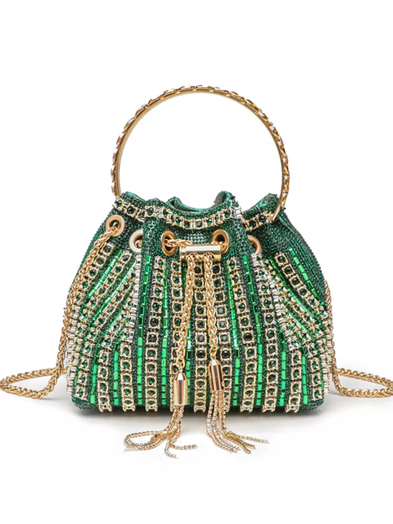 Rhinestone Embellished Bucket Crossbody Bag