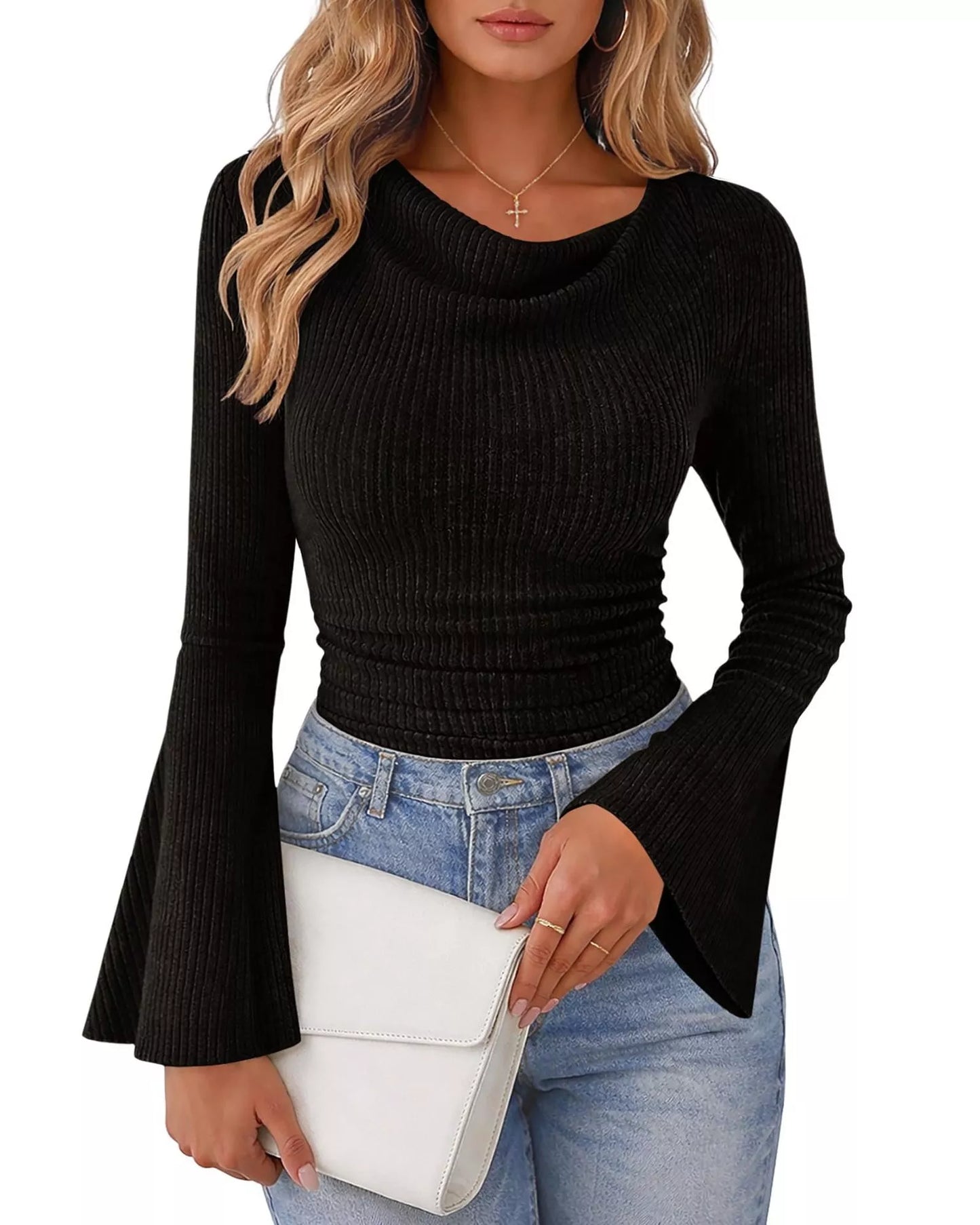 Ribbed Bell Sleeve T-Shirt