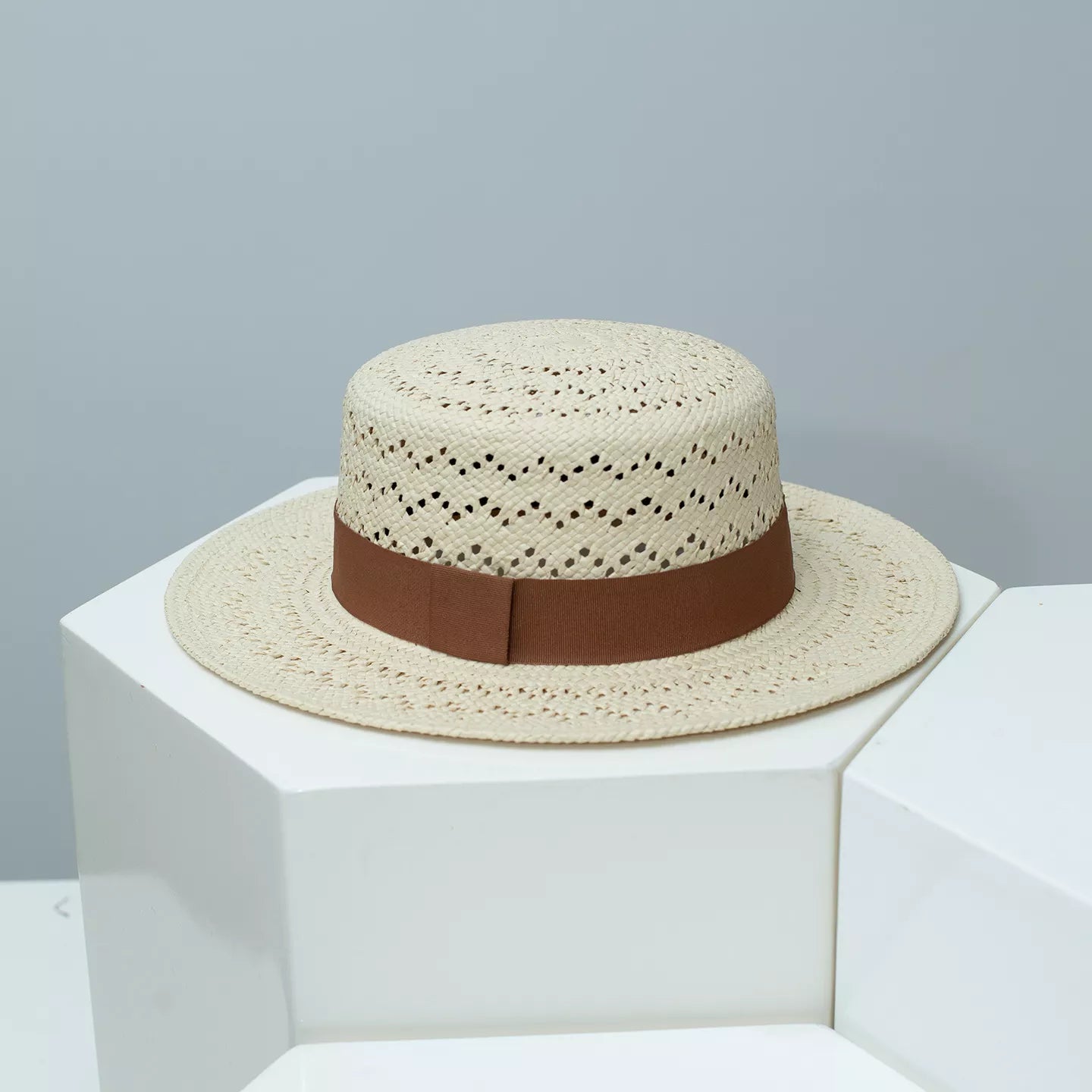 Woven Straw Boater Hat with Ribbon
