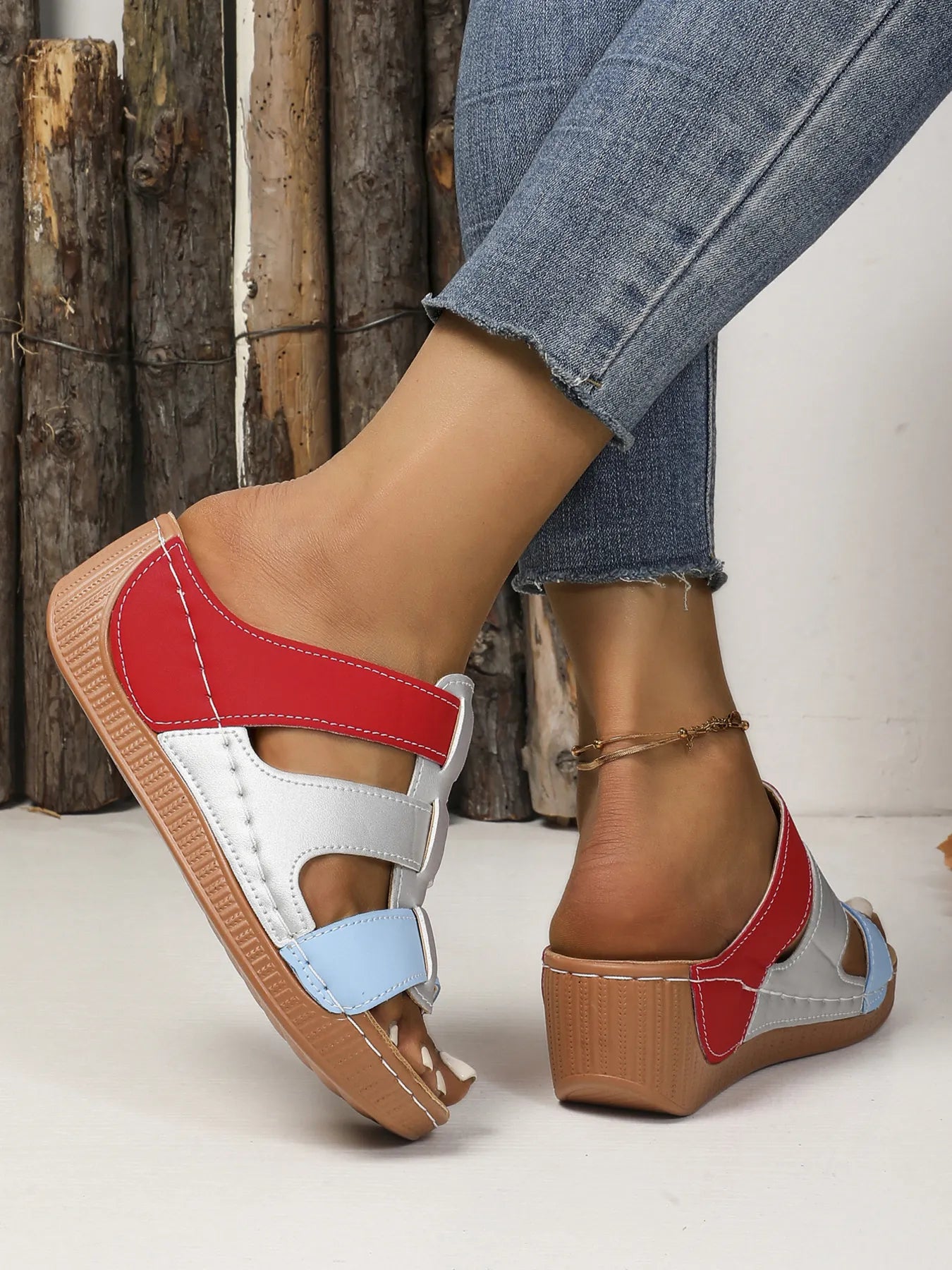 Contrast Cutout Open Toe Sandals