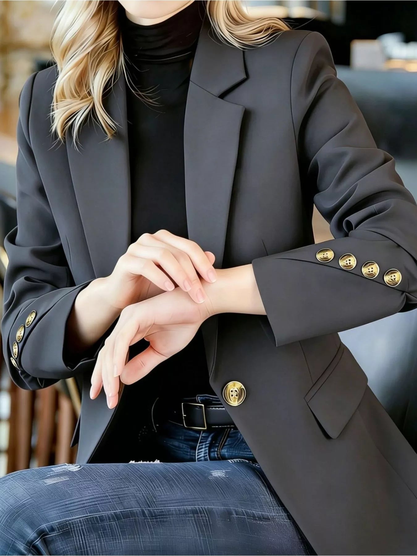 Full Size One Button Lapel Collar Blazer Plus Size