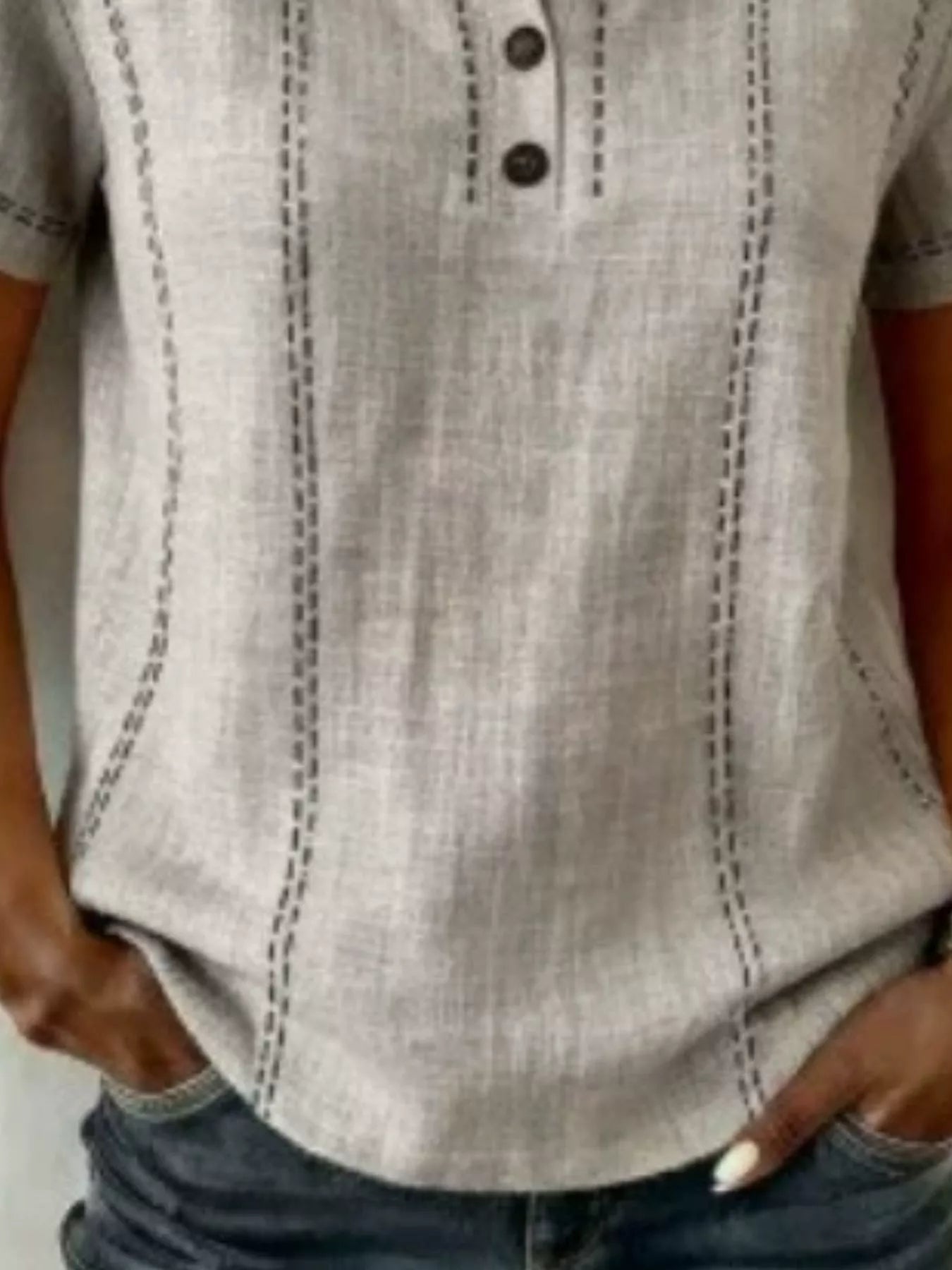 Full Size Button Detail Short Sleeve Blouse Plus Size
