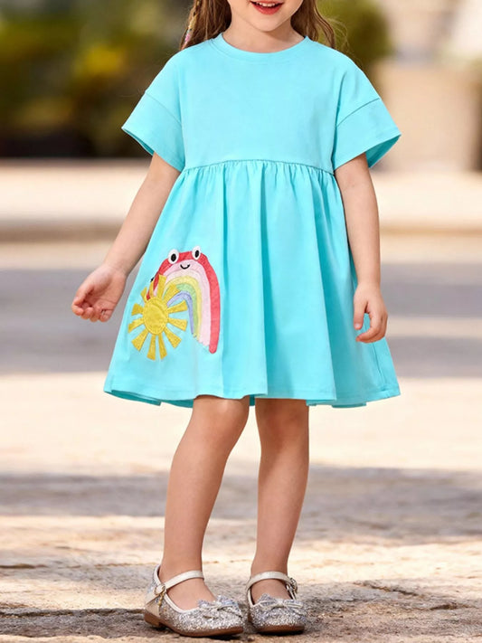 Children's Embroidered Short Sleeve Dress