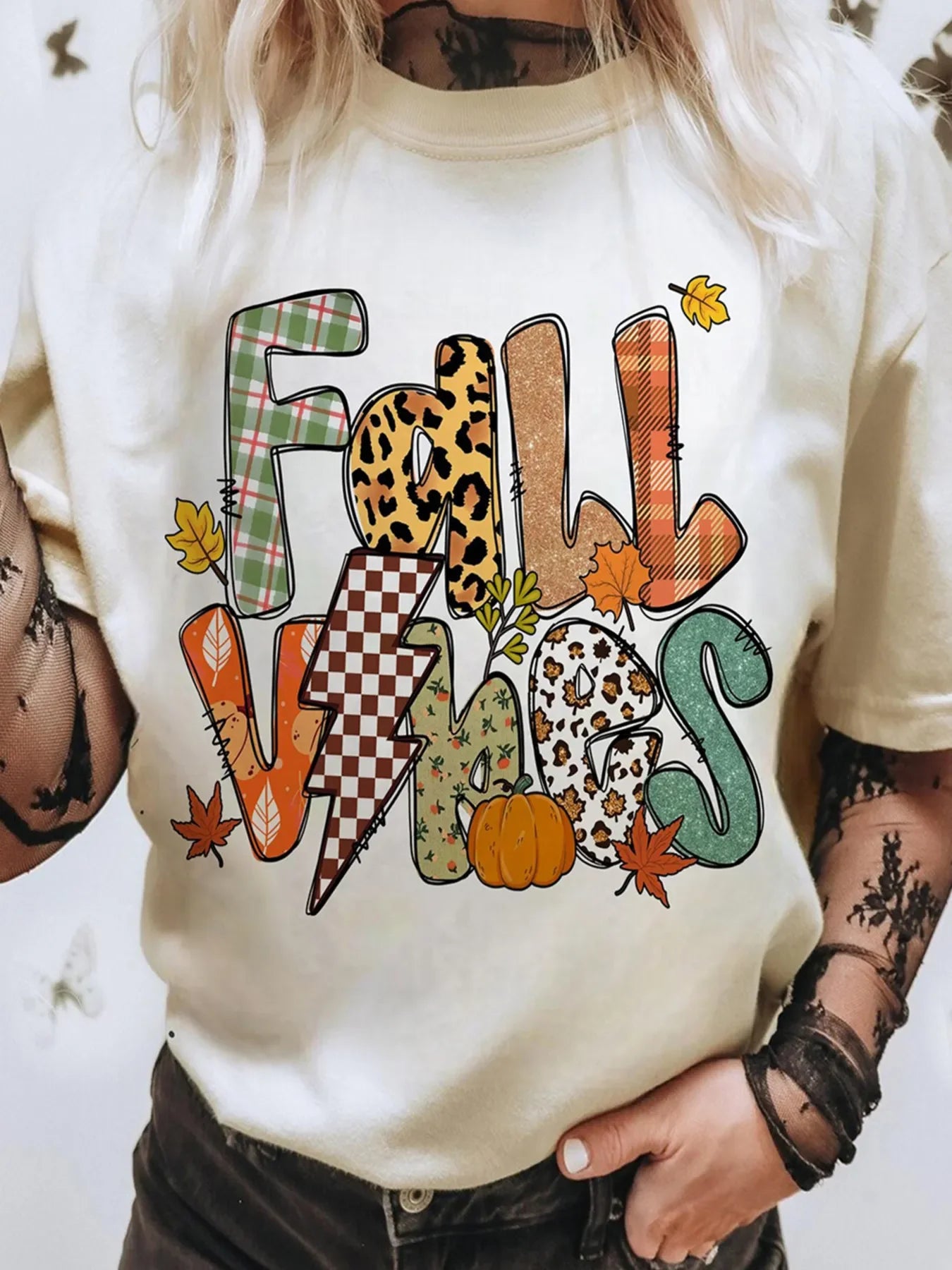 FALL VIBES Cotton Blend Casual T Shirt