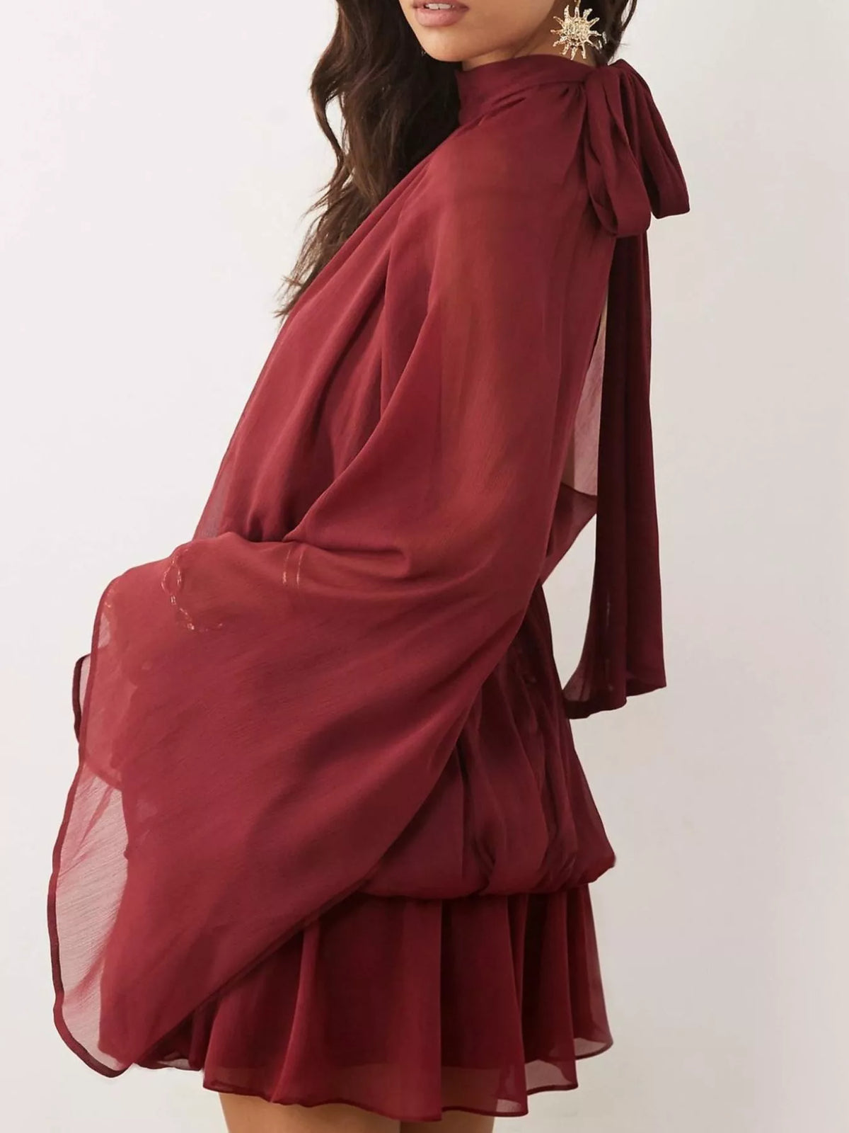 Tie Back Flare Sleeve Mini Dress