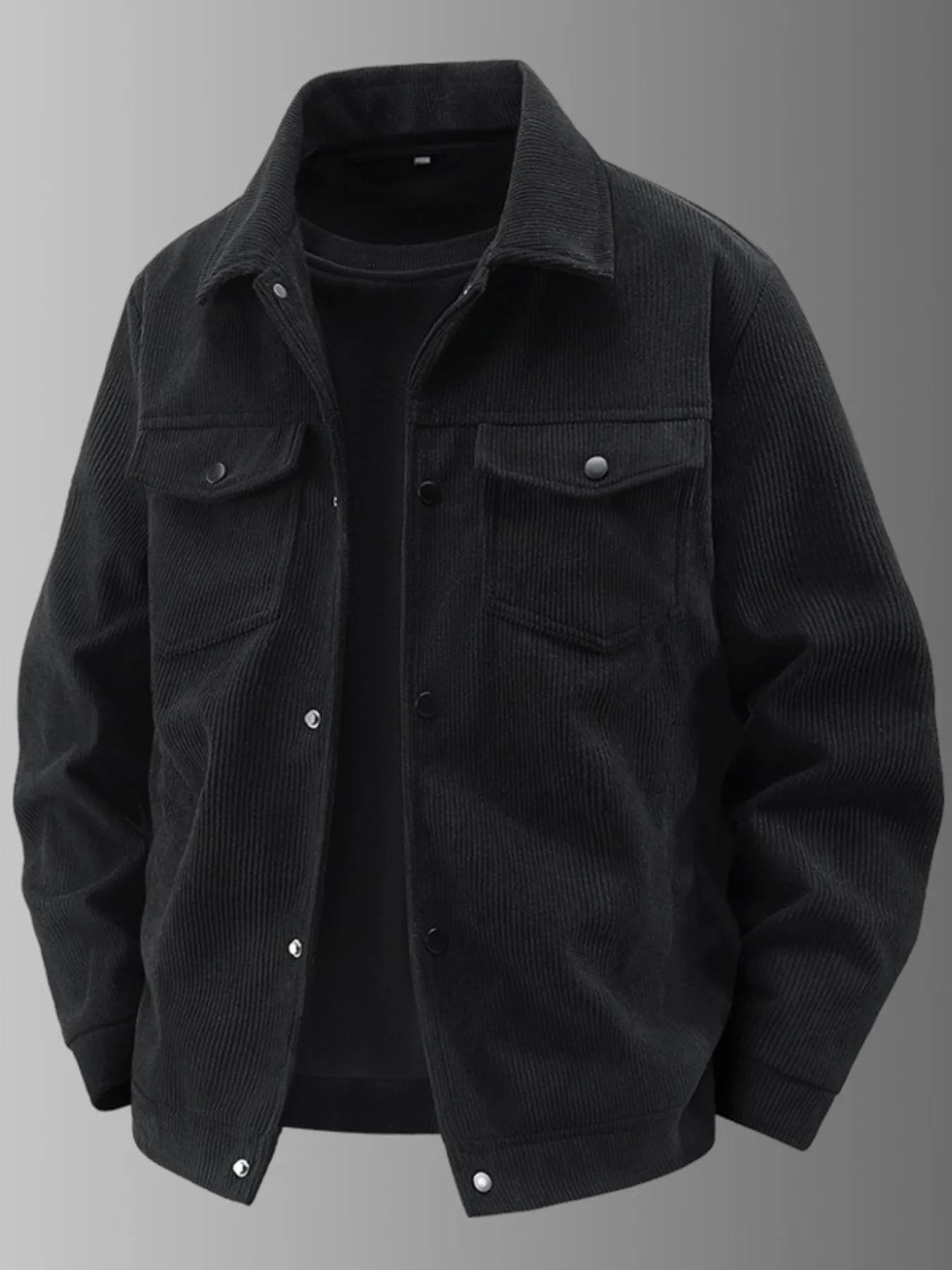 Men's Plus Size Corduroy Button-Up Jacket with Chest Pockets