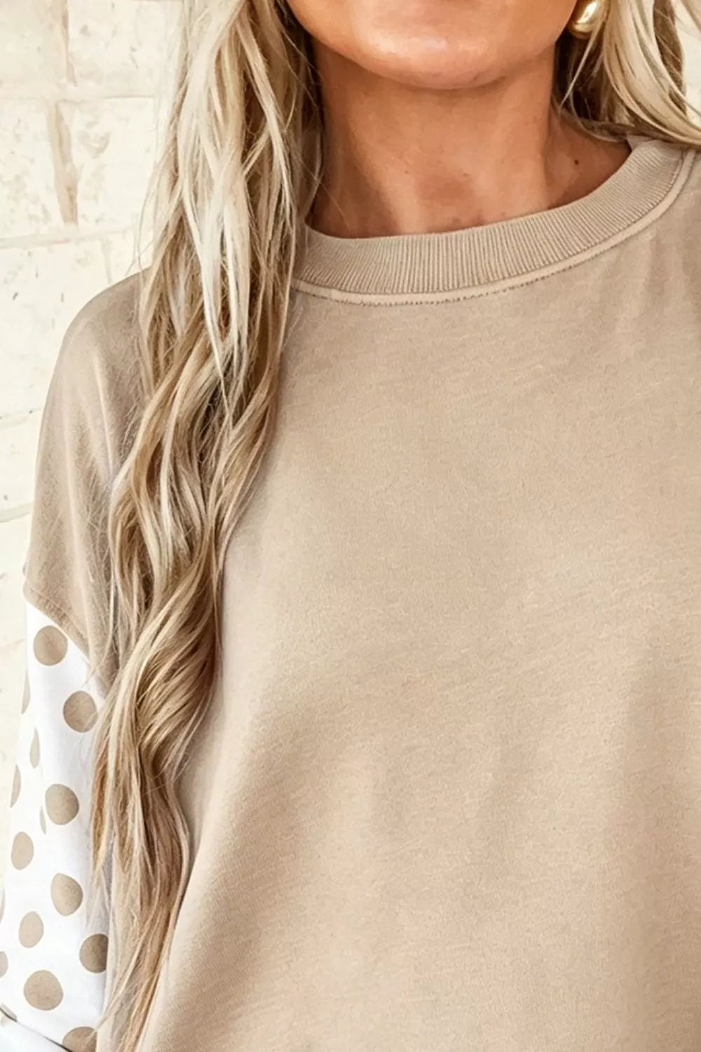 Crew Neck Polka Dot Sleeves Sweatshirt