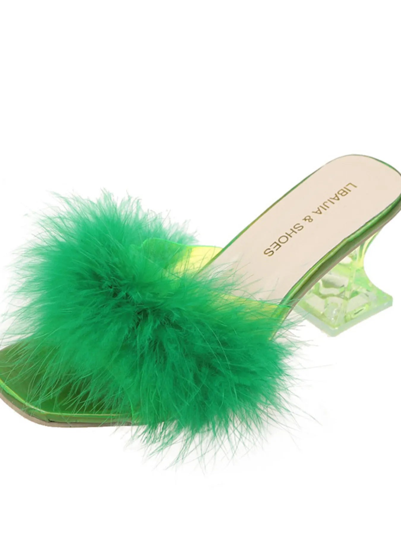 Fluffy Strap Block Heel Sandals
