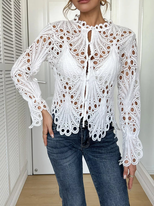 Lace Button Up Long Sleeve Shirt