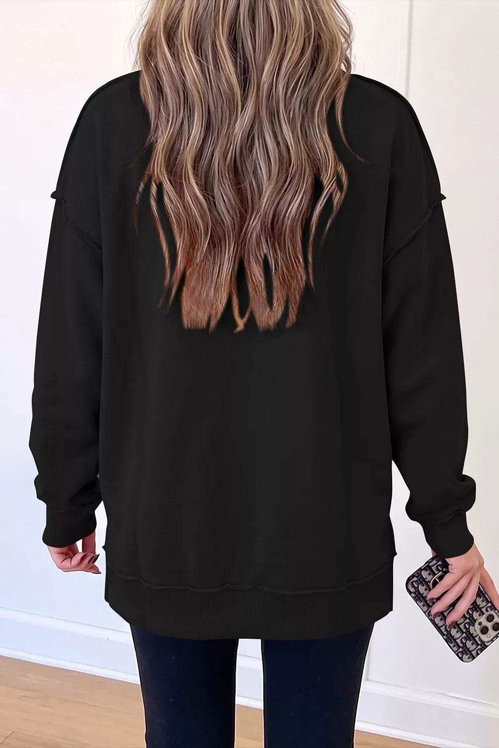 Rhinestone Ghost Exposed Seam Mock Neck Halloween Sweatshirt
