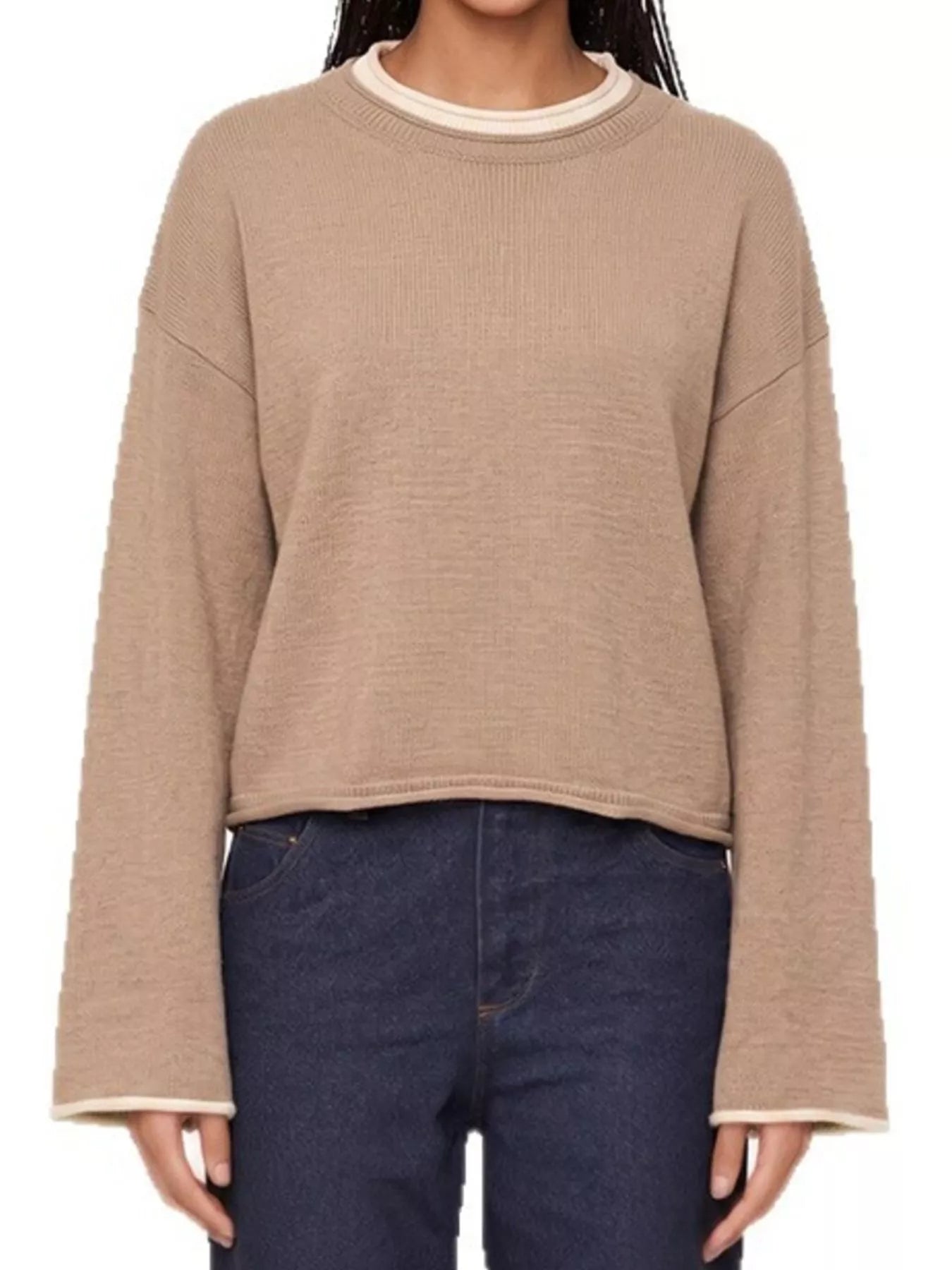 Crew Neck Dropped Shoulder Sweater