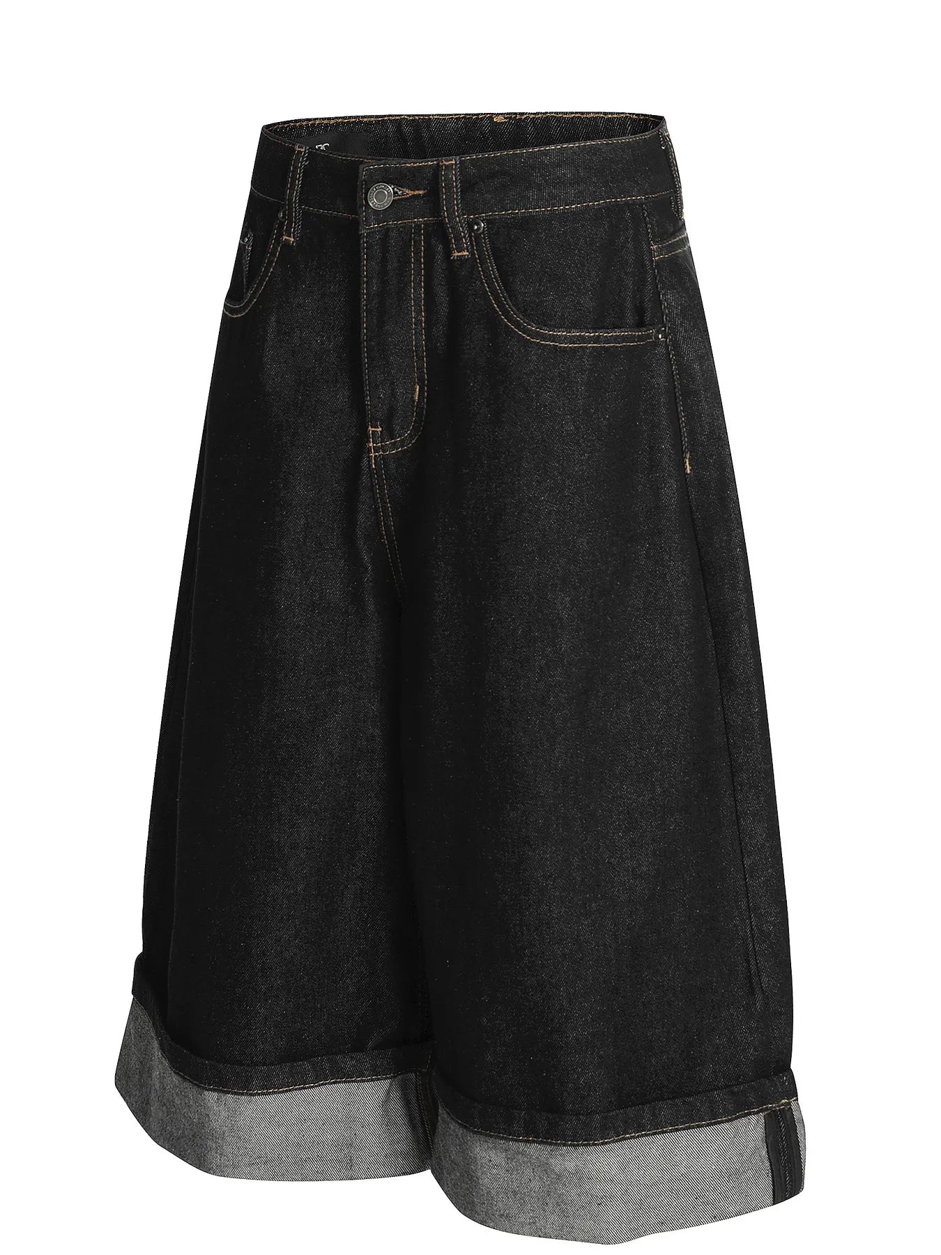 Men's Baggy Denim Shorts with Cuffed Hem
