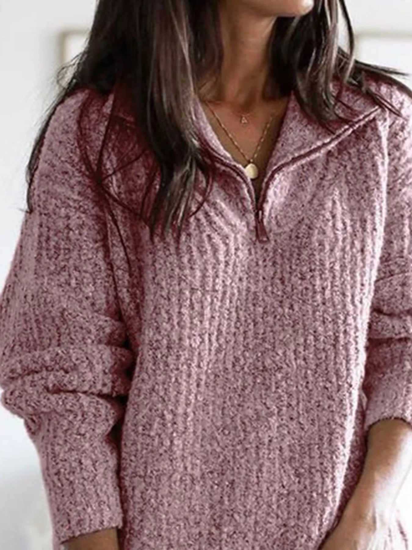 Full Size Half-Zip Textured Sweater Plus Size