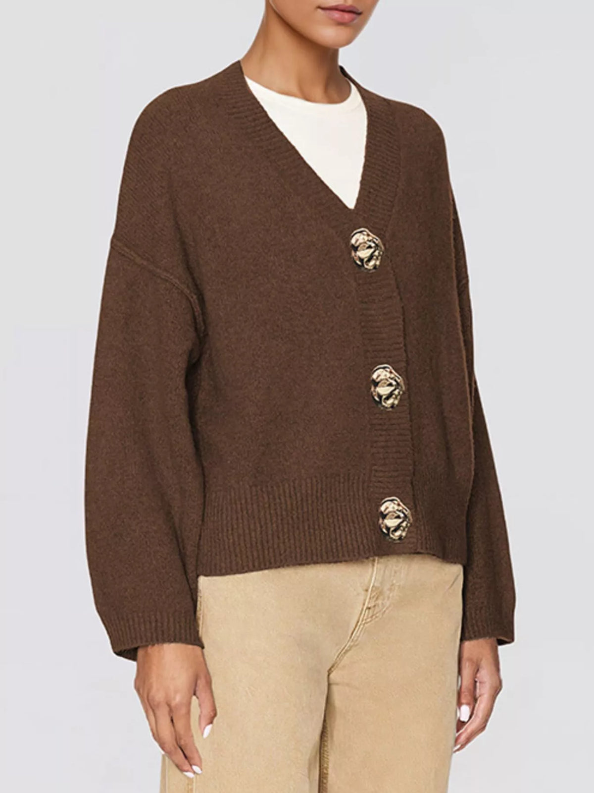 Gold Buttons V-Neck Cardigan