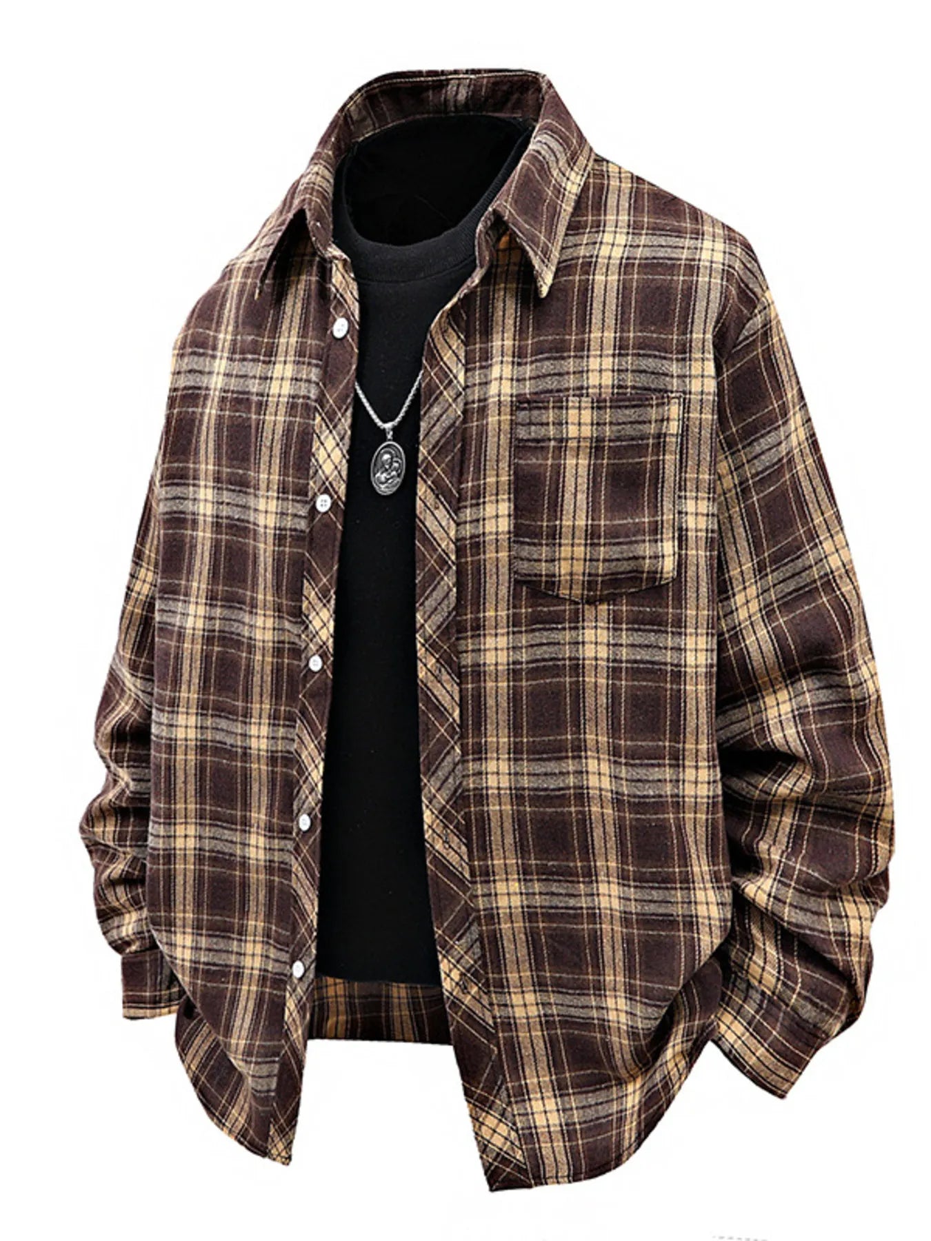Men's Full Size Plaid Button Up Shirt Plus Size
