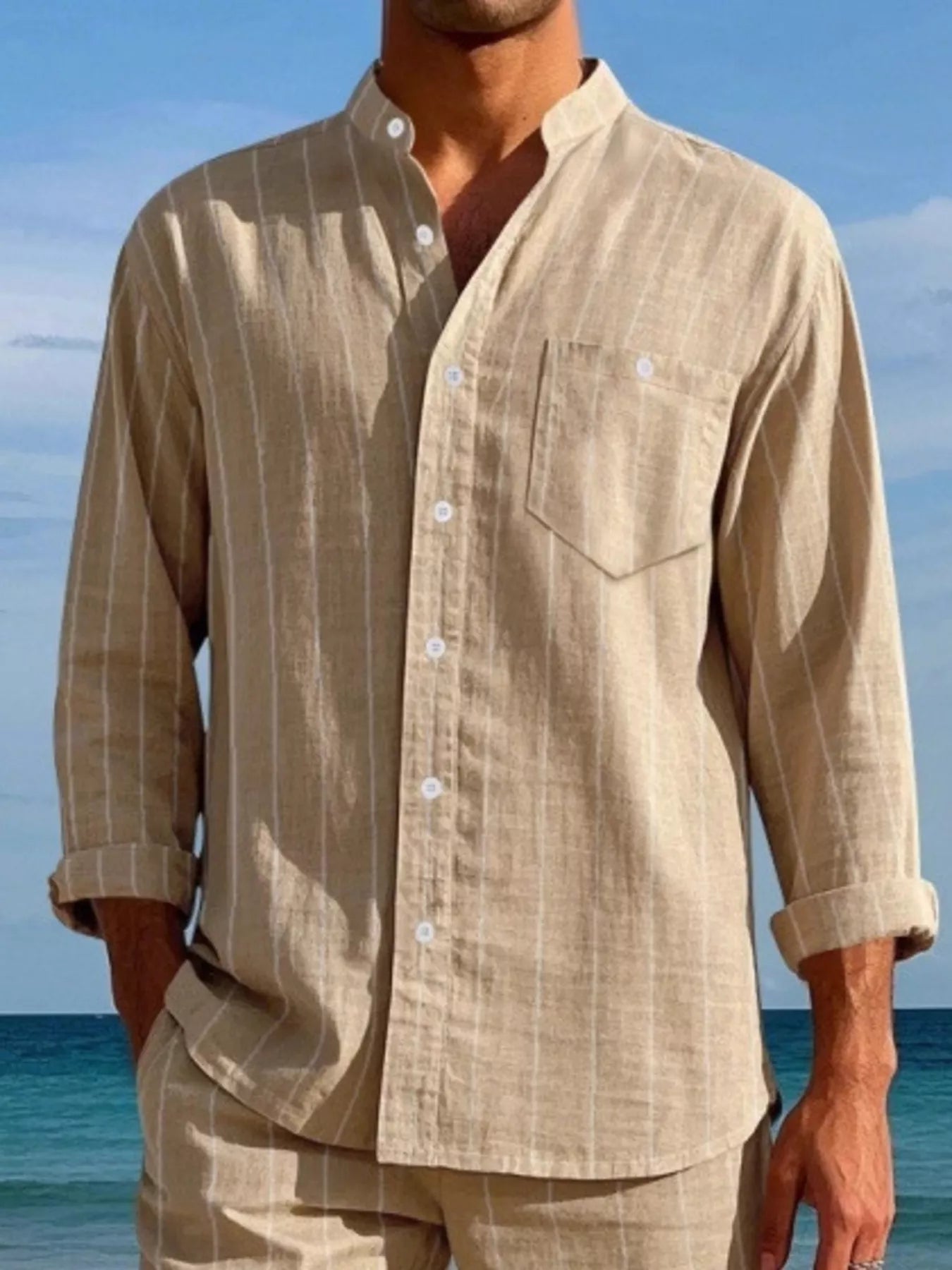 Men's Full Size Striped Button Up Shirt Plus Size