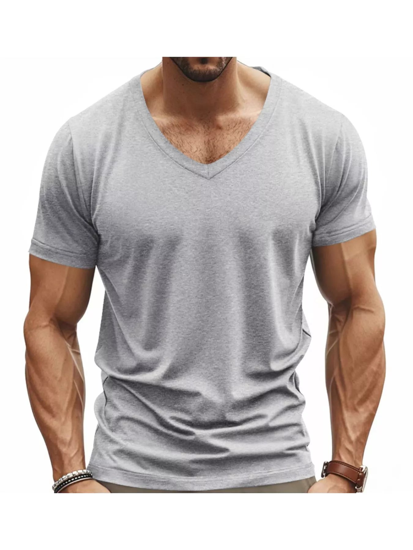 Men's Full Size Slim Fit V-Neck Basic T-Shirt Plus Size