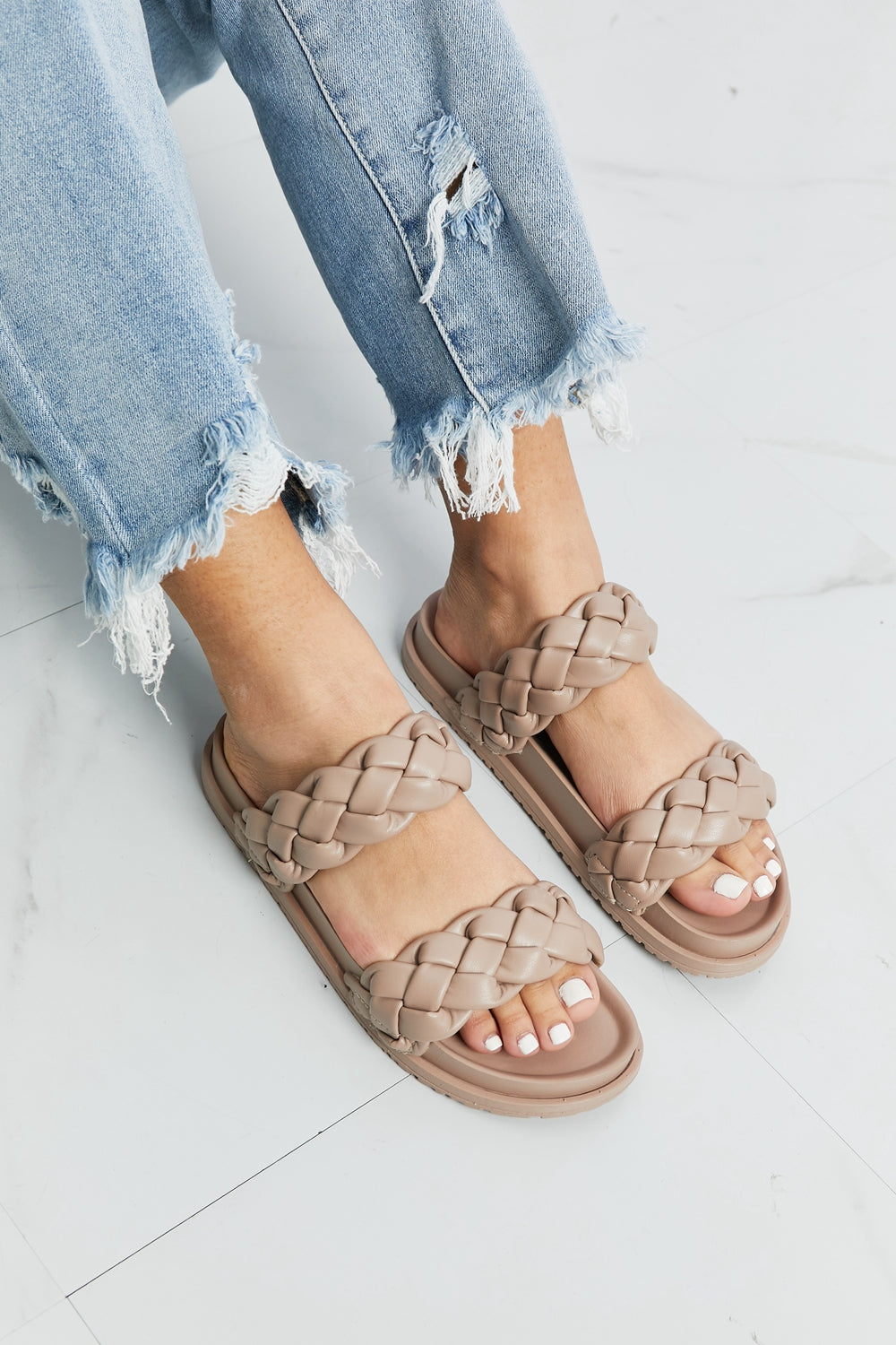 Qupid Braided Open Toe Slippers