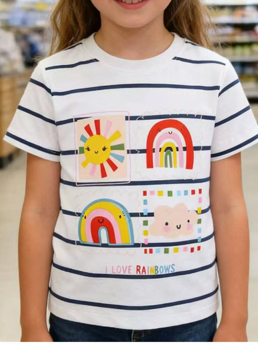 Children's Rainbow Graphic Striped T-Shirt