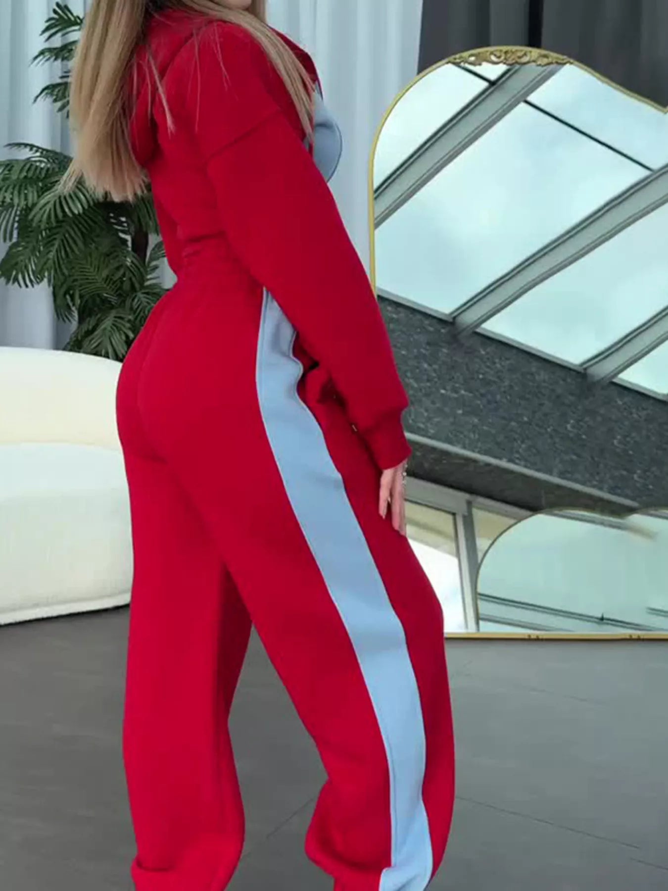 Color-Block Zip-Up Crop Hoodie and Joggers Set