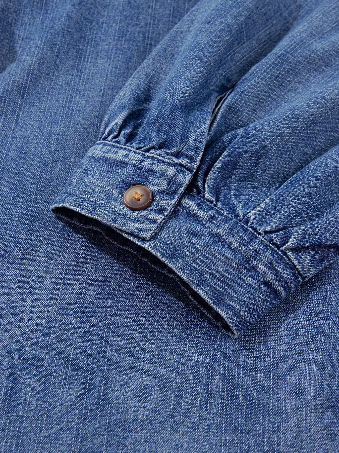 Three Quarter Sleeve Button Front Loose Denim Shirt