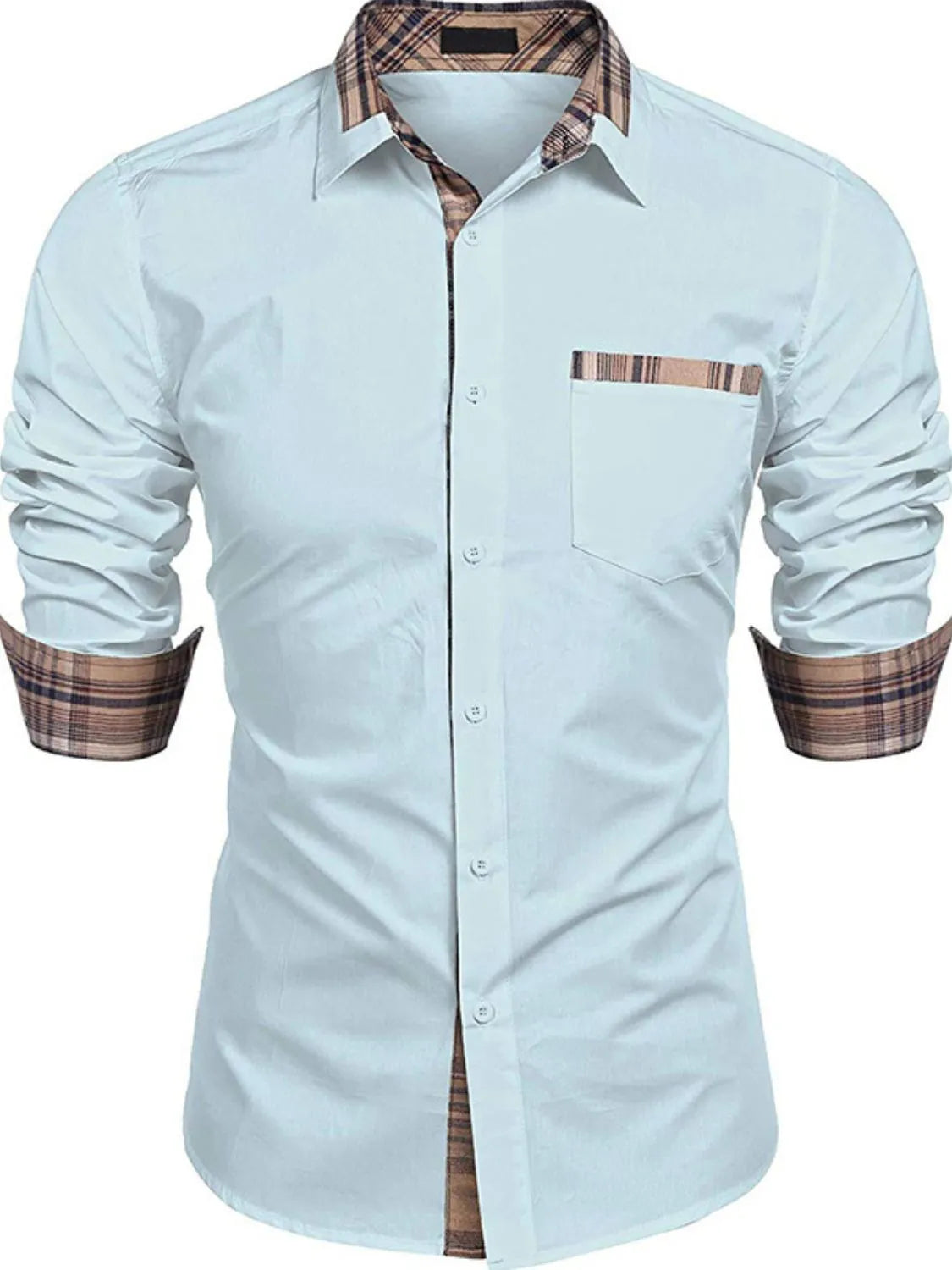Men's Plaid Collared Neck Long Sleeve Shirt