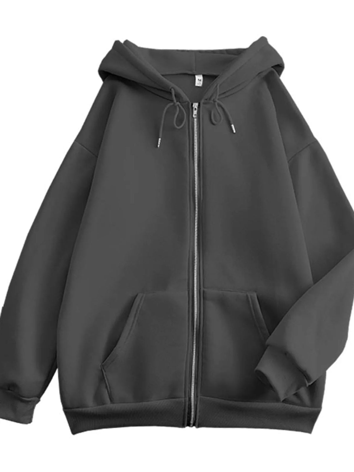 Full Size Oversized Solid Zip-Up Hoodie with Drawstring Plus Size