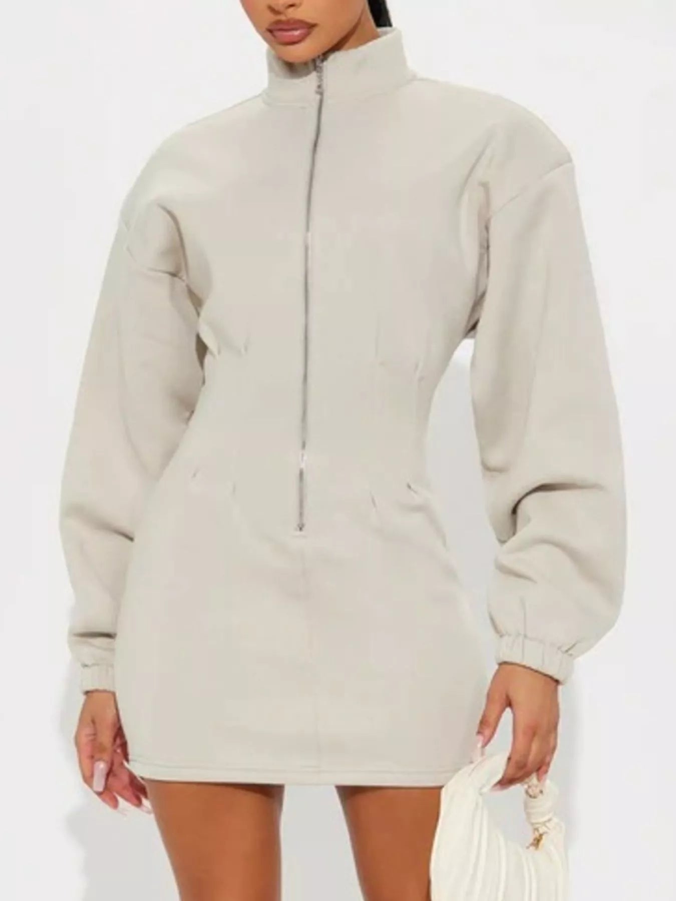 Casual Zip-Up Long Sleeve Mini Dress