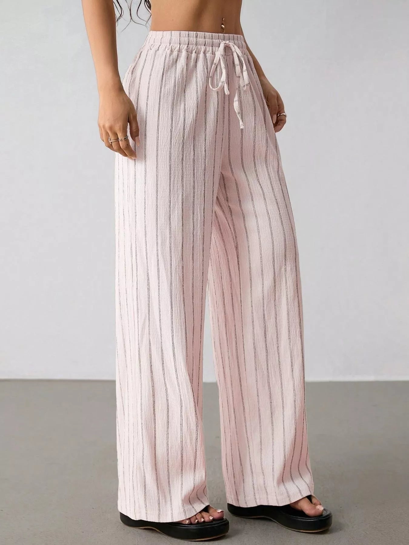 Striped Wide-Leg Drawstring Pants