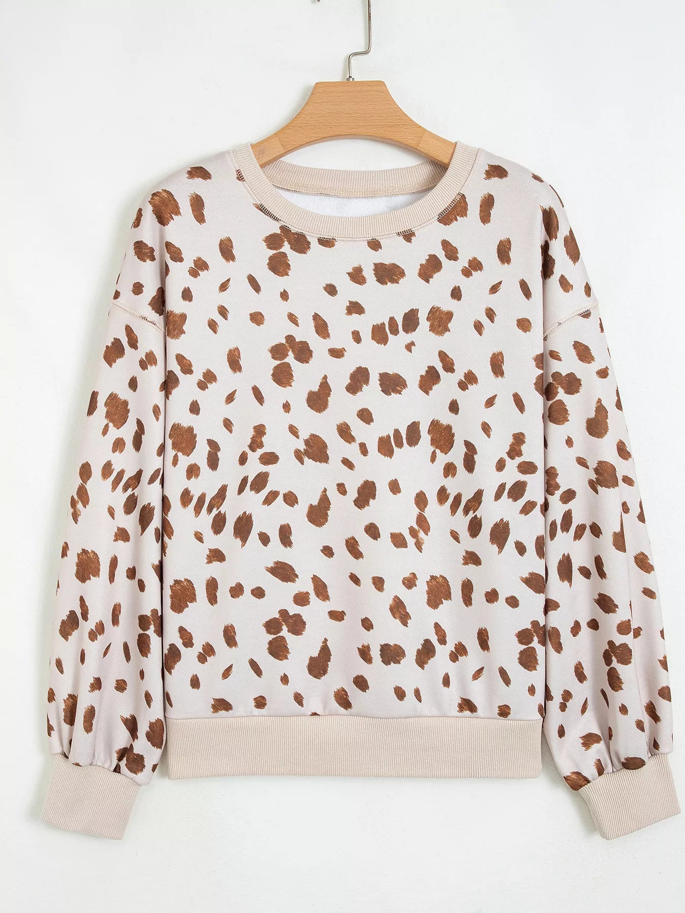 Leopard Print Dropped Shoulder Round Neck Casual Sweatshirt