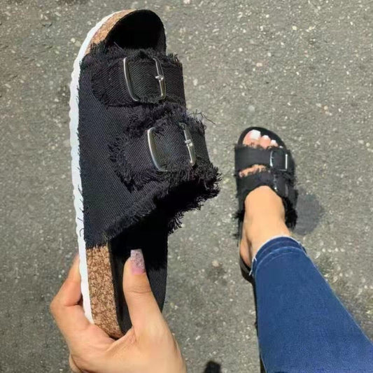 Frayed Edge Buckle Sandals