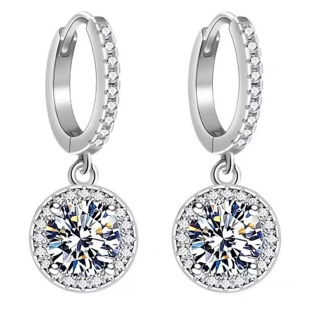 1 Carat 925 Sterling Silver Moissanite Hoop Drop Earrings